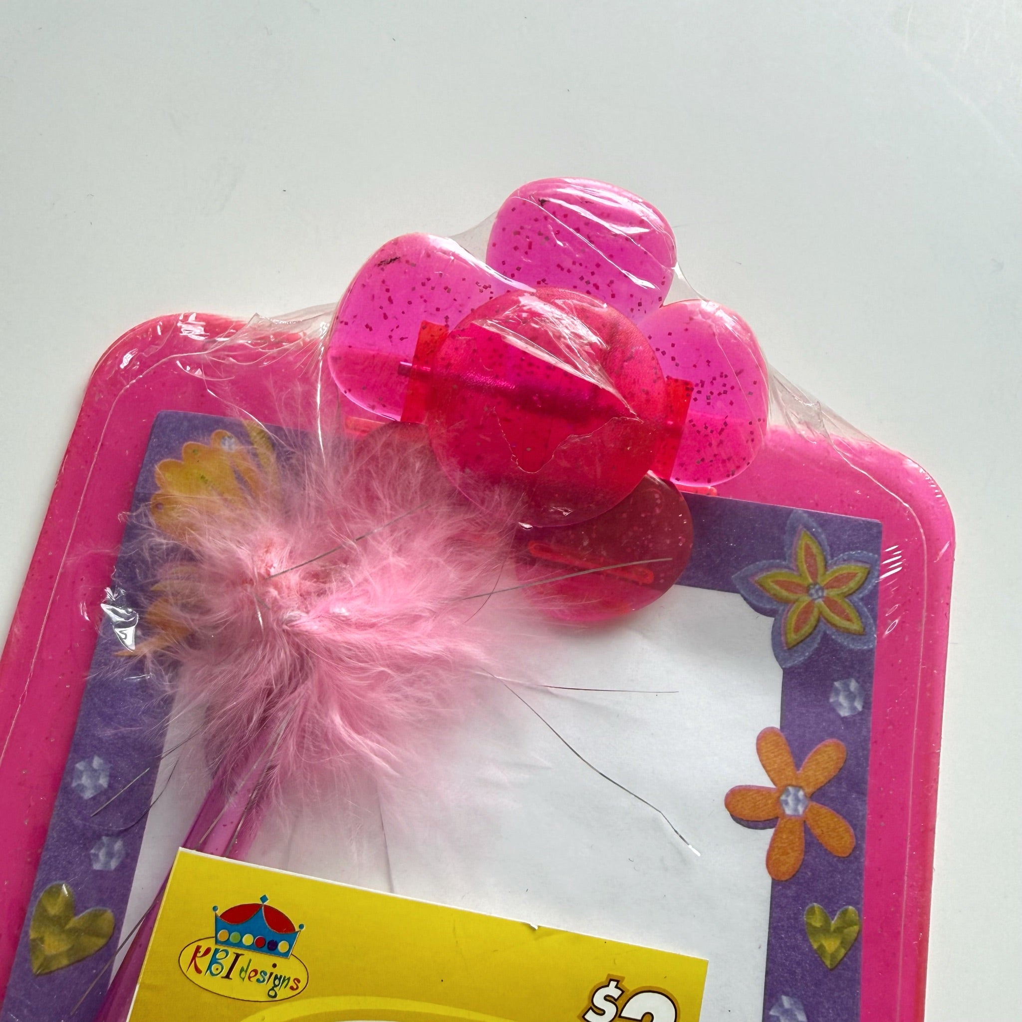 Y2K Glitter Pink Flower Clip Board with Fluffy Pen