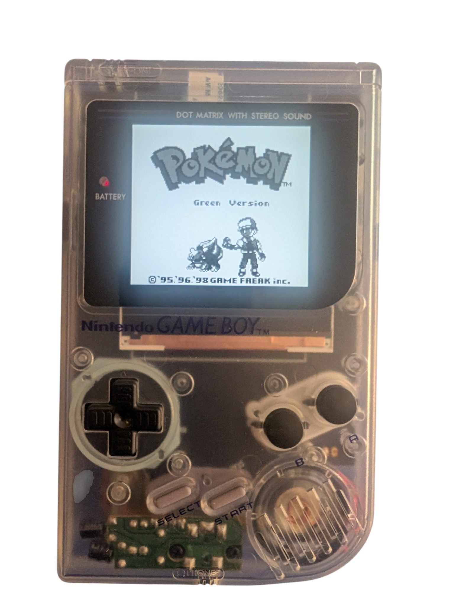 IPS Screen/USB-C Gameboy DMG-01 w/ Reproduction Pokemon Green - Clear Shell