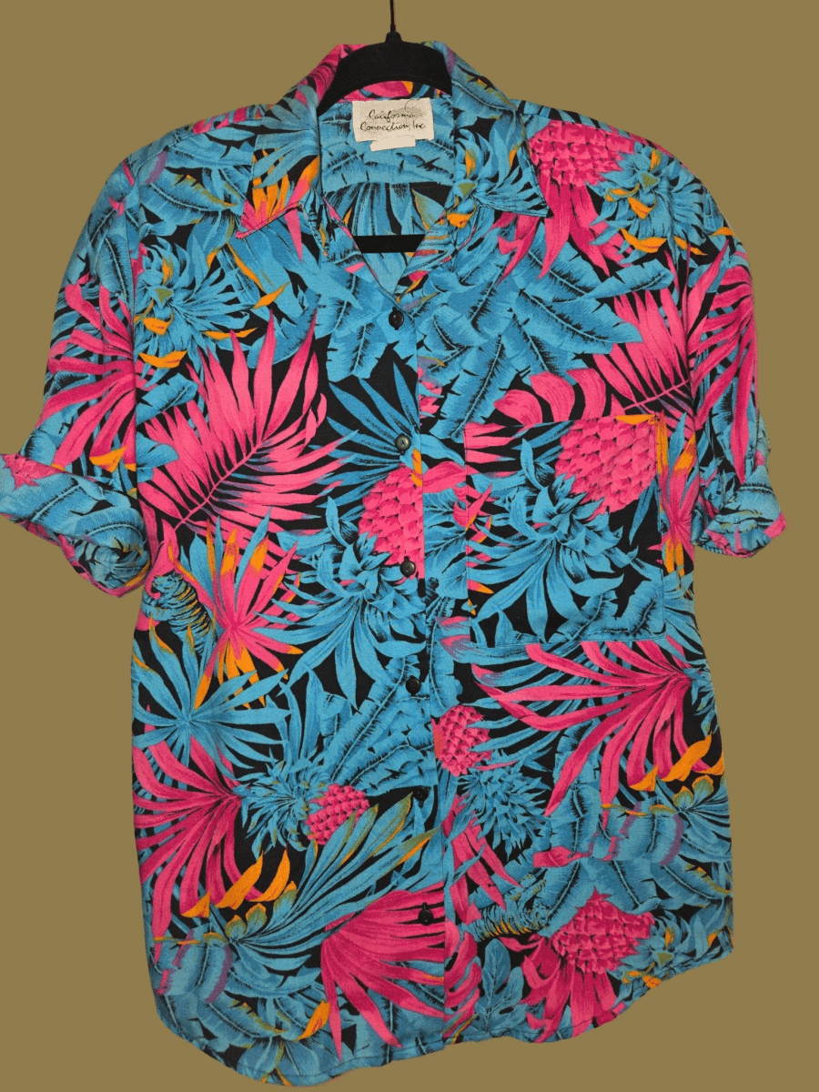 1980s – Pineapple, Tiger & Fern Button - Down Shirt, Women's Small - Shirts - ThrowbackBuys - Eclecticcherryreseller