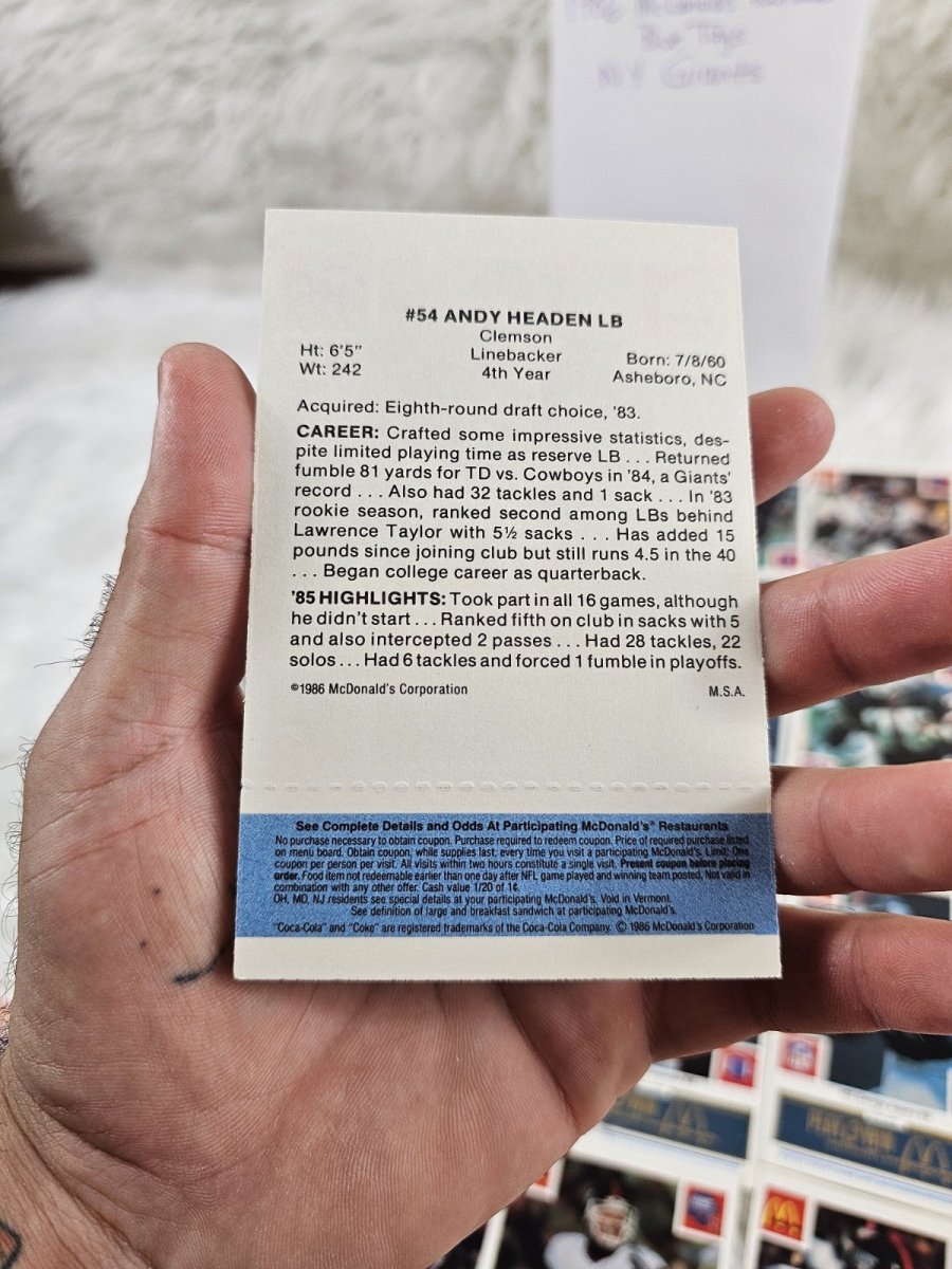 1986 - McDonald's Cards NFL New York Giants (24) Blue Tab Unscratched MINT - Trading Cards - ThrowbackBuys - The Thrifty Gypsyy Shop