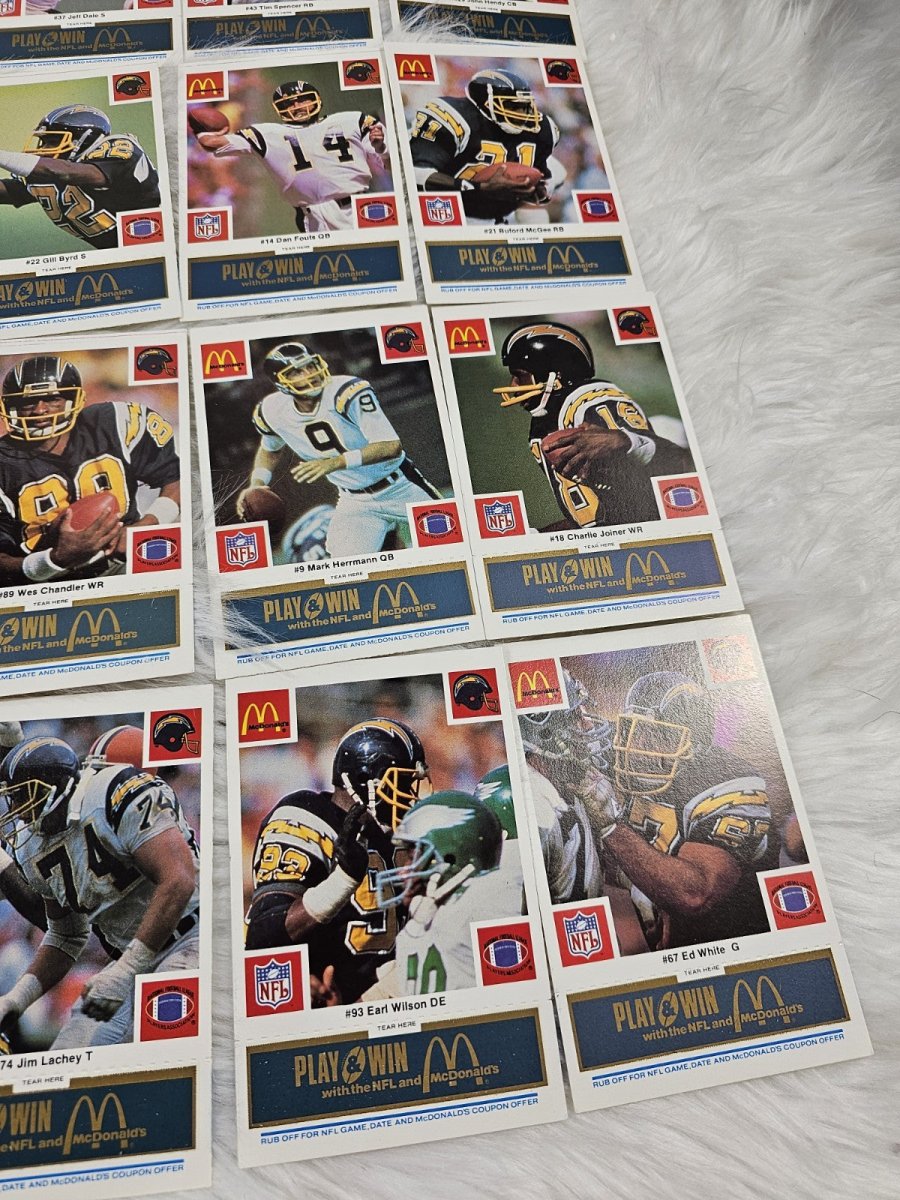 1986 Vtg McDonalds Cards NFL Los Angeles Chargers (24) Blue Tab Unscratched MINT - Trading Cards - ThrowbackBuys - The Thrifty Gypsyy Shop