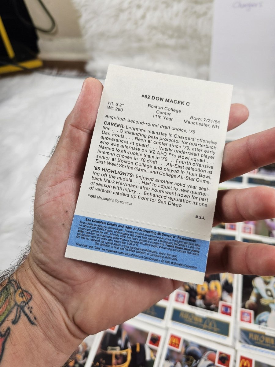 1986 Vtg McDonalds Cards NFL Los Angeles Chargers (24) Blue Tab Unscratched MINT - Trading Cards - ThrowbackBuys - The Thrifty Gypsyy Shop
