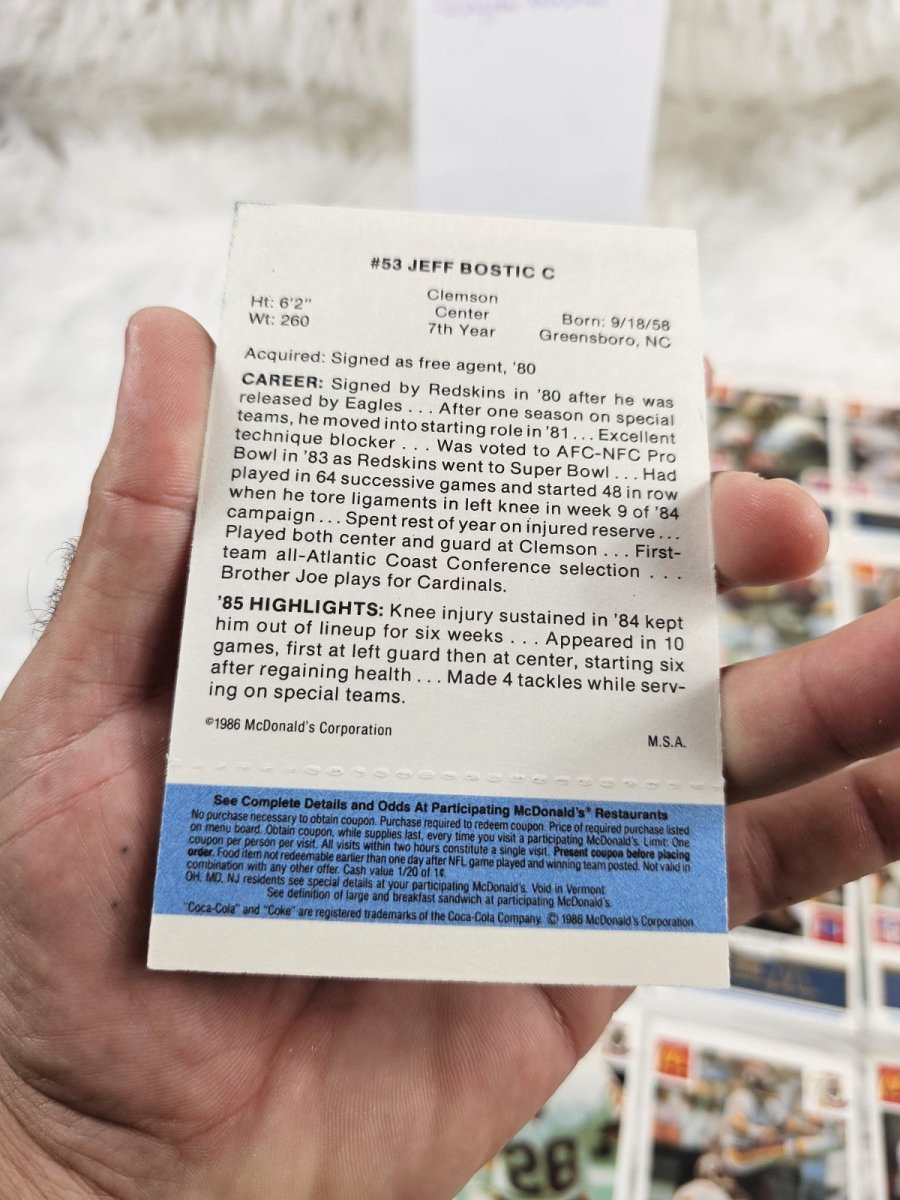 1986 Vtg McDonalds Cards NFL Washington Redskins (24) Blue Tab Unscratched MINT - Trading Cards - ThrowbackBuys - The Thrifty Gypsyy Shop