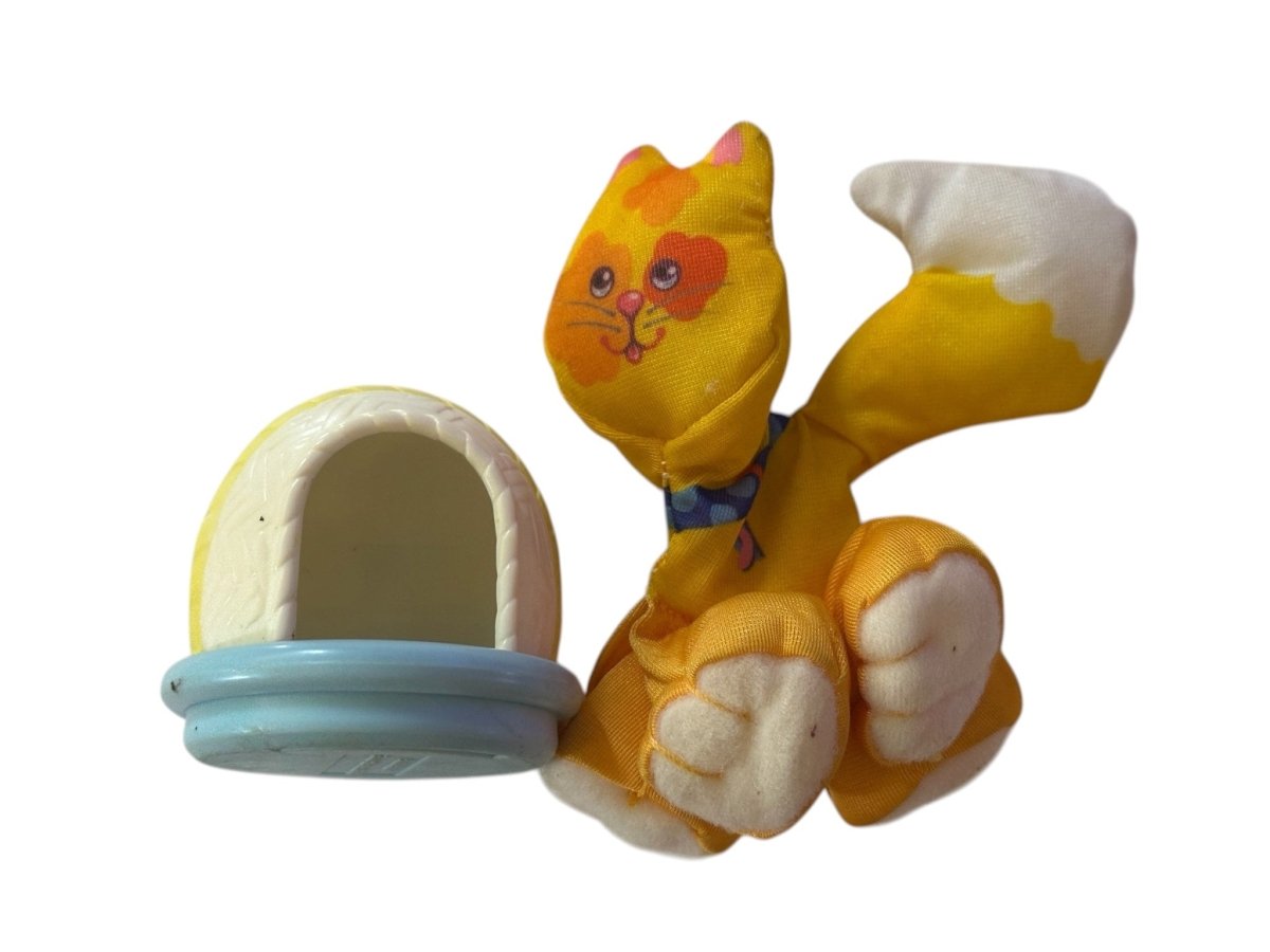 1987 – Fisher - Price: Quaker Oats Smooshees Yellow Kitty Cat Plush with Bed - Plushies - ThrowbackBuys - Abunnysvintageco