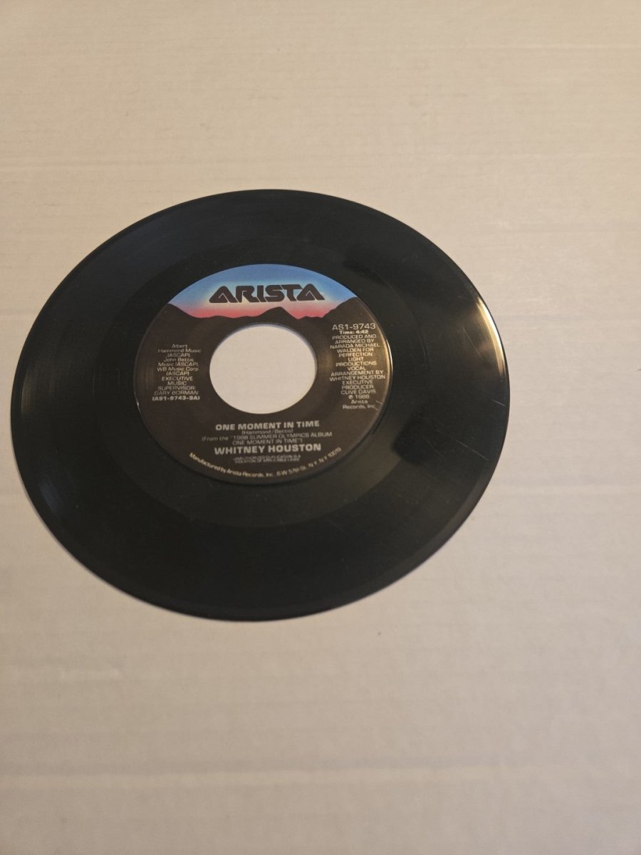 1988 - Whitney Houston One Moment in Time Olympics 45 RPM Vinyl Record - Vinyl - ThrowbackBuys - Amanda's Awesome Finds