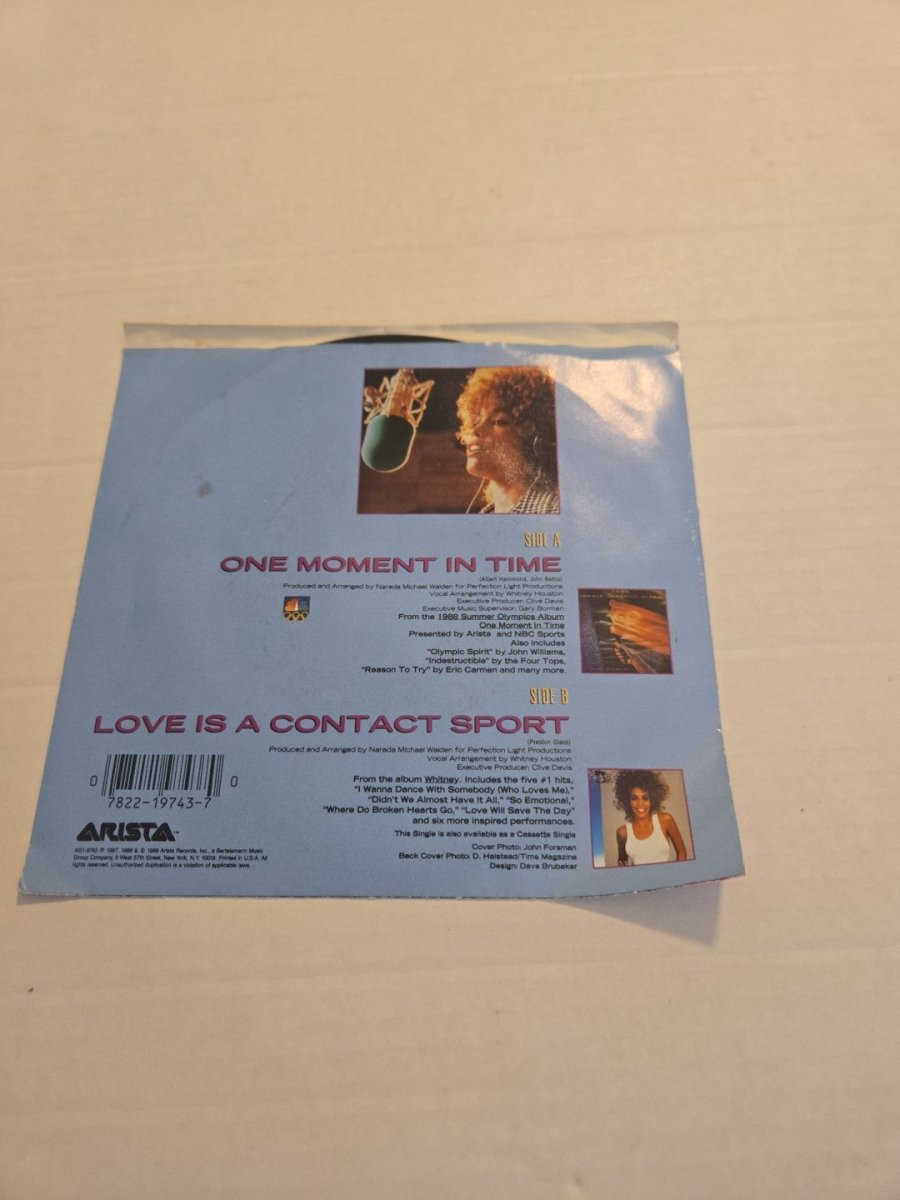 1988 - Whitney Houston One Moment in Time Olympics 45 RPM Vinyl Record - Vinyl - ThrowbackBuys - Amanda's Awesome Finds