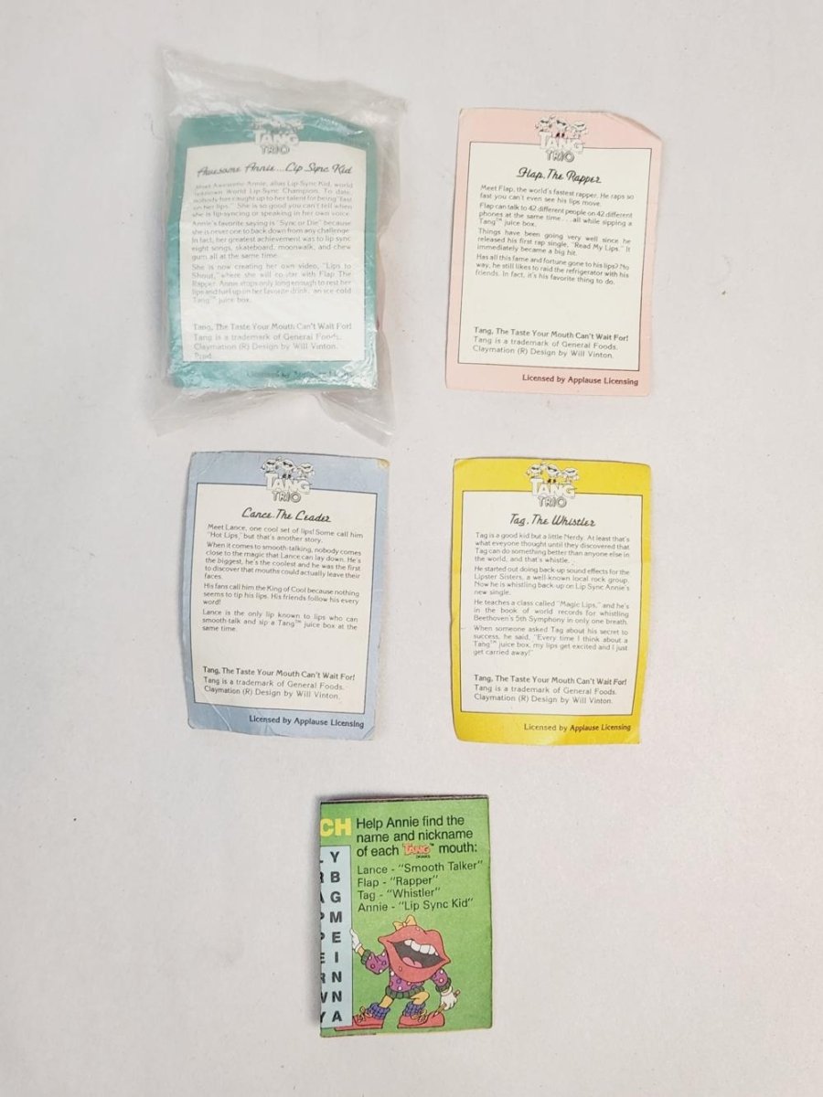 1989 - General Foods Tang Trio Figurine/Toy Set of 4 w/ Booklet & Cards - Collectible Toys - ThrowbackBuys - ResellerDoor