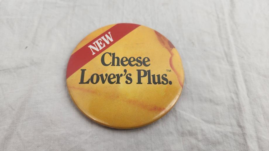 1989 - Pizza Hut New Cheese Lover's Pizza Disc Pin - 3", Yellow - Pins - ThrowbackBuys - ResellerDoor