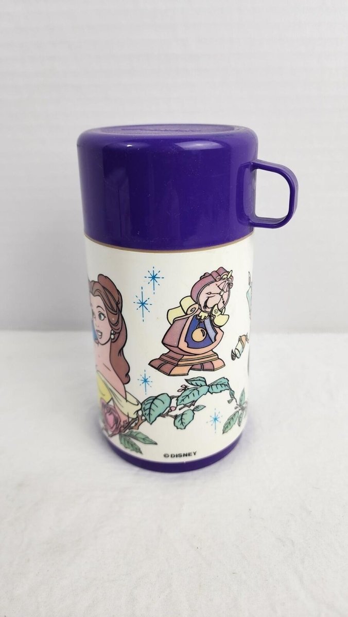 1990 - Disney Beauty & the Beast Thermos Purple/White - Collectible Cups - ThrowbackBuys - ResellerDoor
