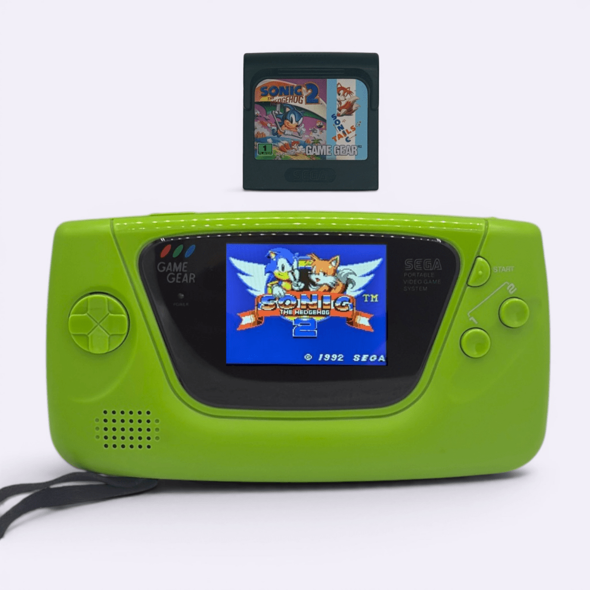 1990 - Sega Game Gear: IPS Modified, Lime Green Shell - w/ Sonic the Hedgehog 2 - Video Games - ThrowbackBuys -Only90sKidsKnow