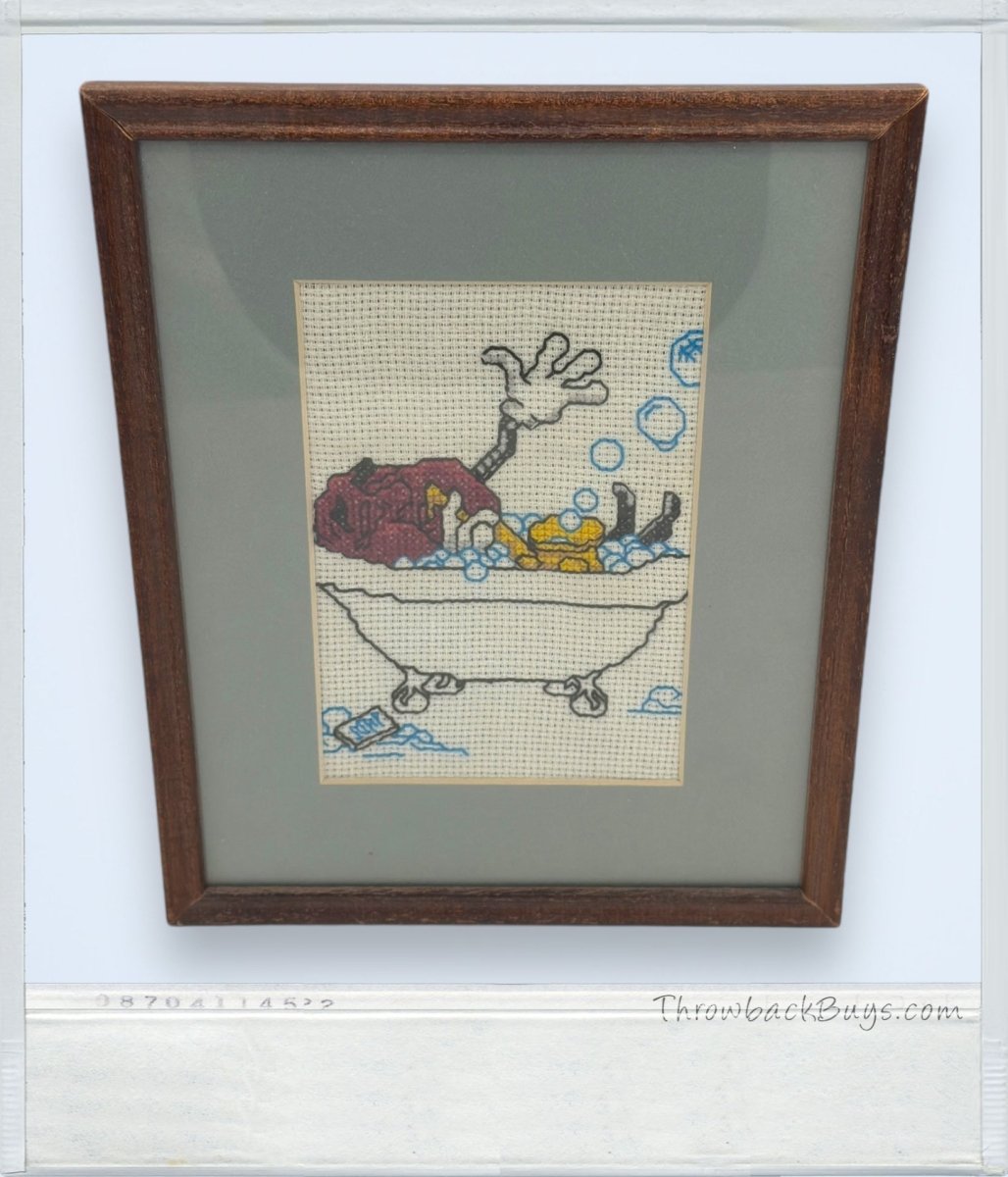 1990s - California Raisins Singing In Bathrub Framed Needlepoint Art - Artwork - ThrowbackBuys - ThrowbackBuys