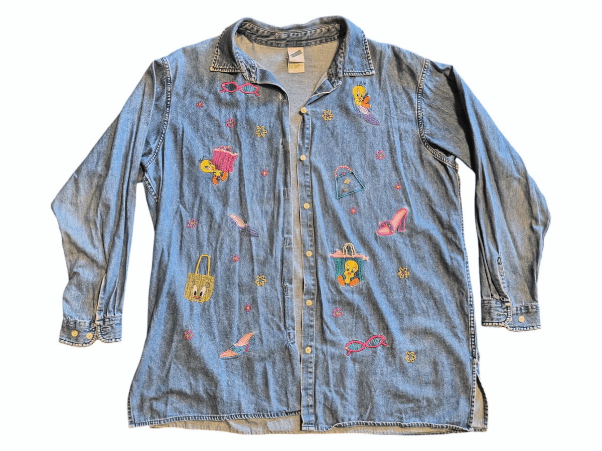 1990s Denim Looney Tunes Tweety Long Sleeve - Long Sleeve T-Shirt - ThrowbackBuys - Shiznit