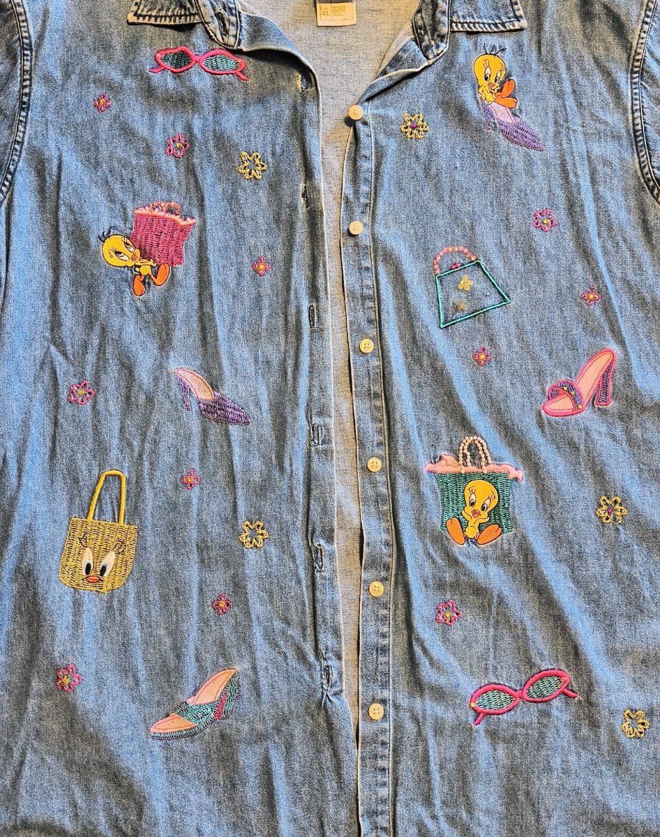 1990s Denim Looney Tunes Tweety Long Sleeve - Long Sleeve T-Shirt - ThrowbackBuys - Shiznit