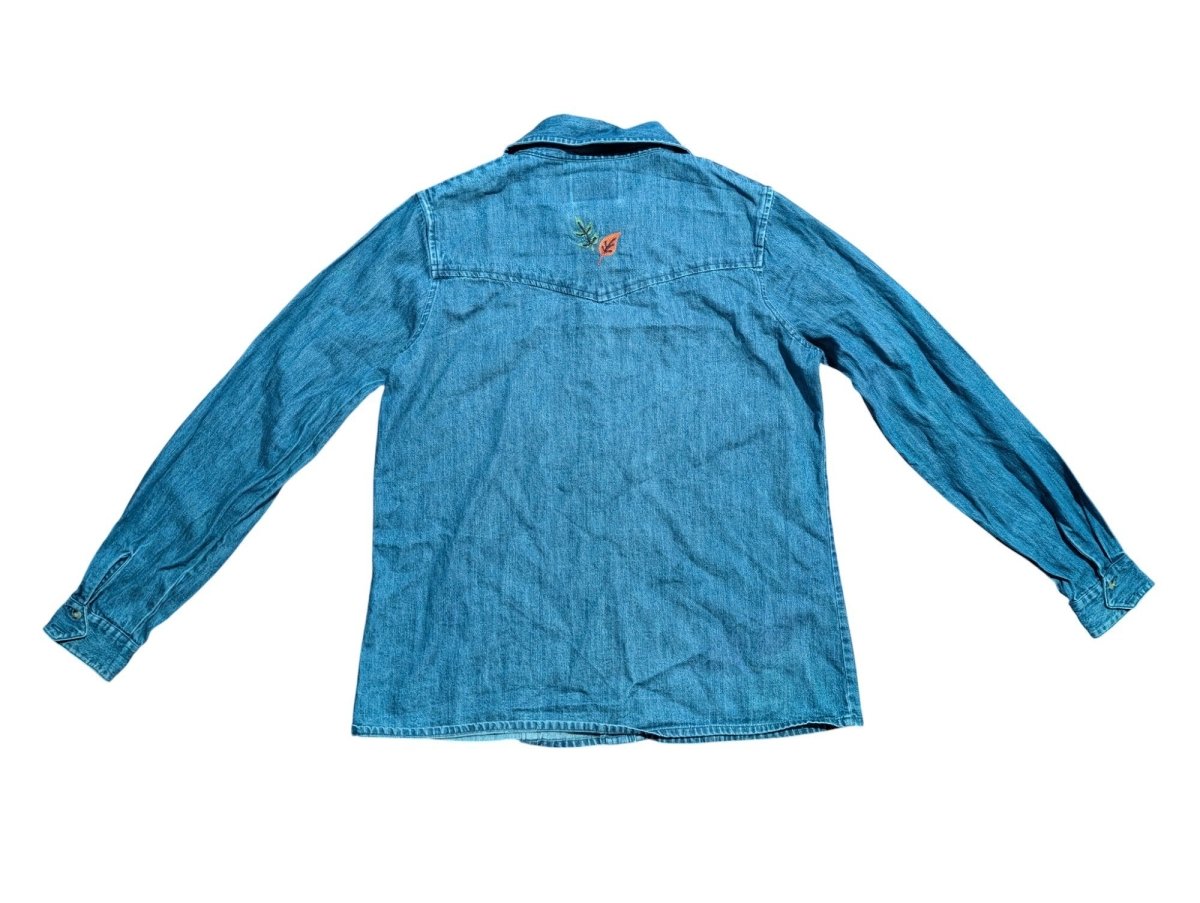 1990s Embroidered Fall Leaves Denim Button - Up - Long Sleeve T-Shirt - ThrowbackBuys - Shiznit