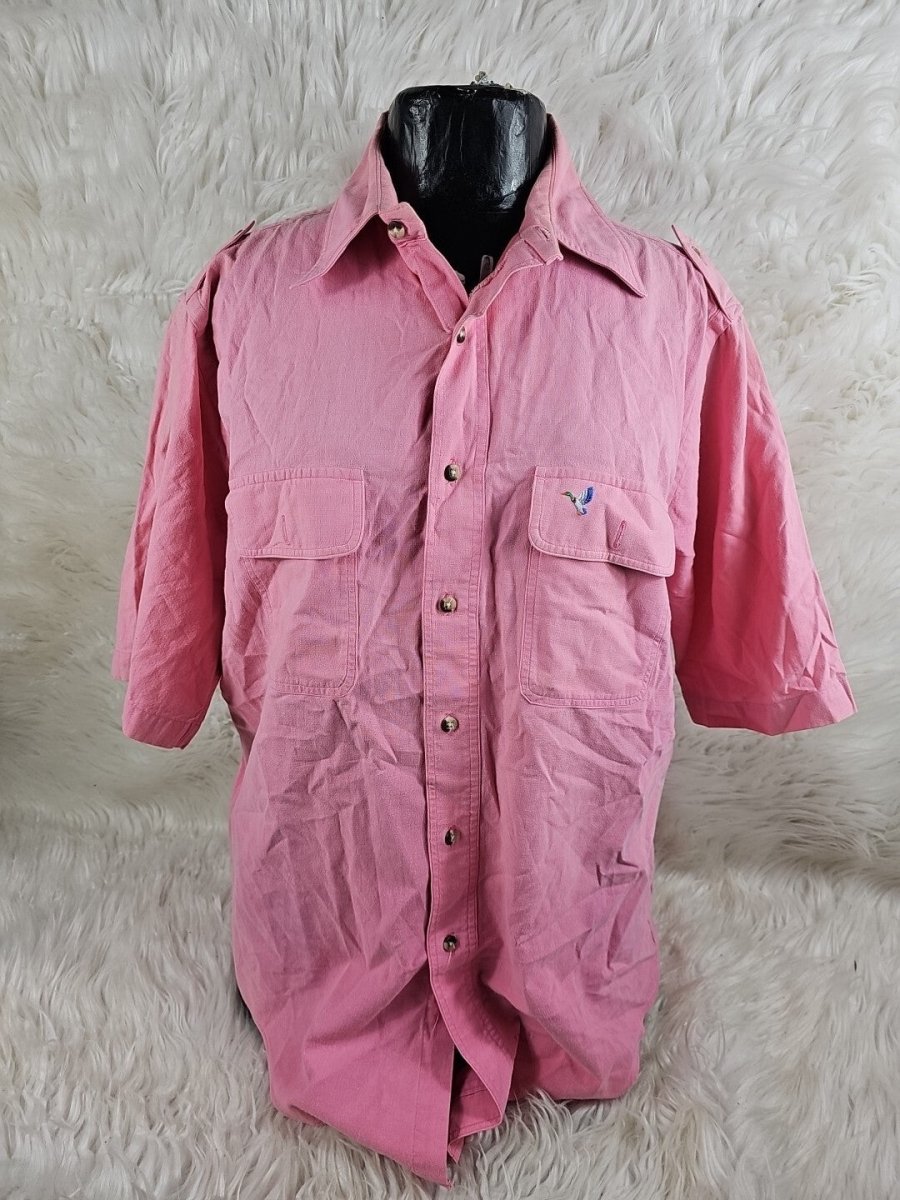 1990s - Flying Scottsman Polo Shirt Mens Size Large Pink USA Made Duck Mallard - Shirts - ThrowbackBuys - The Thrifty Gypsyy Shop