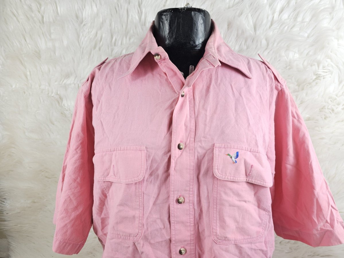 1990s - Flying Scottsman Polo Shirt Mens Size Large Pink USA Made Duck Mallard - Shirts - ThrowbackBuys - The Thrifty Gypsyy Shop