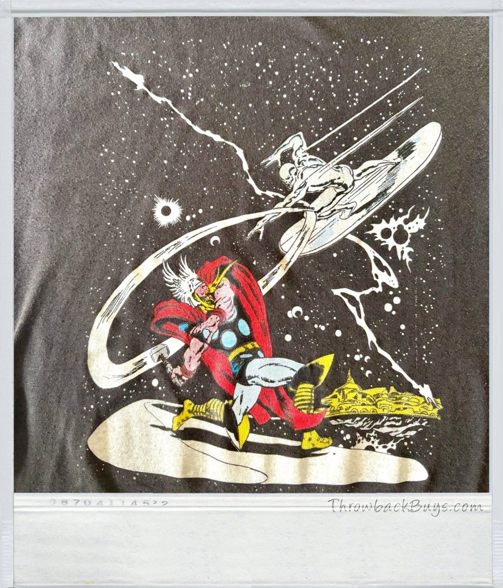 1990s – Marvel: Silver Surfer vs Thor Cosmic Battle T-Shirt, Touch of Gold Tag - T-Shirts - ThrowbackBuys - SuperRetroPod