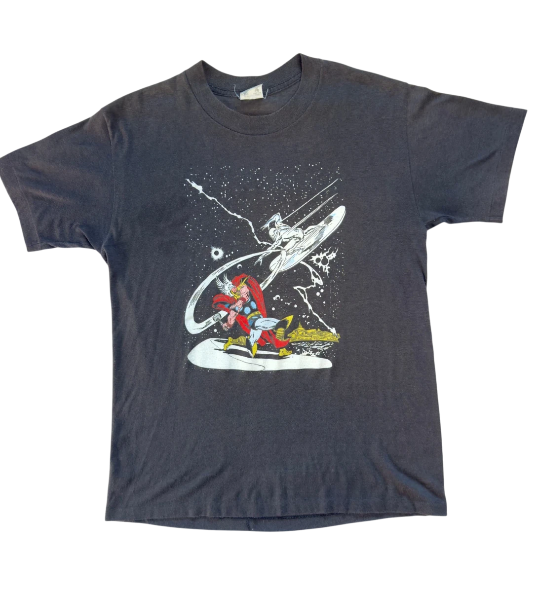 1990s – Marvel: Silver Surfer vs Thor Cosmic Battle T-Shirt, Touch of Gold Tag - T-Shirts - ThrowbackBuys - SuperRetroPod