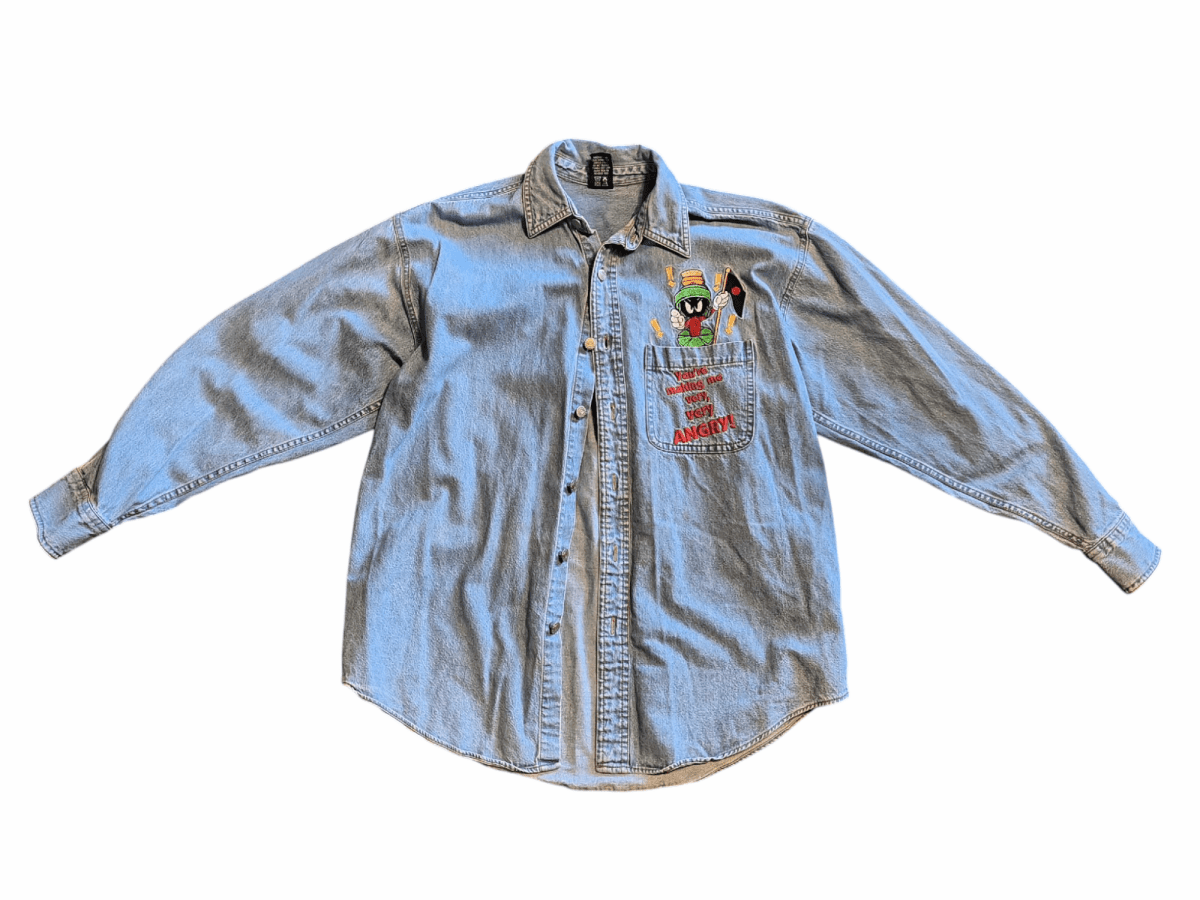 1990s Marvin Martian Denim Long Sleeve - Long Sleeve T-Shirt - ThrowbackBuys - Shiznit