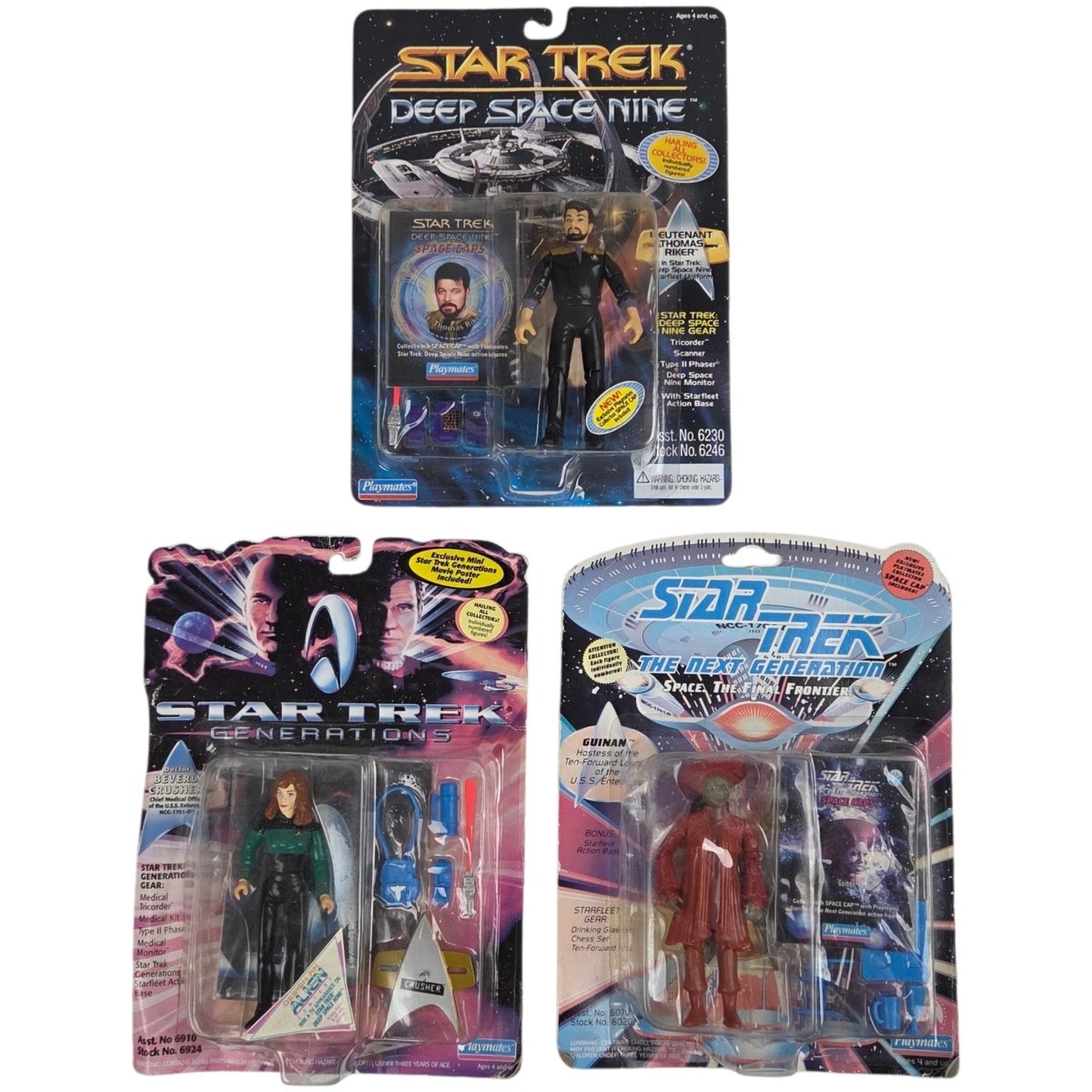 1990s - Playmates: Star Trek Guinan, Dr. Beverly Crusher & Lt. Thomas Riker Figures - Lot of 3 - SEALED - Action Figures & Collectibles - ThrowbackBuys - A N E 1 Stop Shop