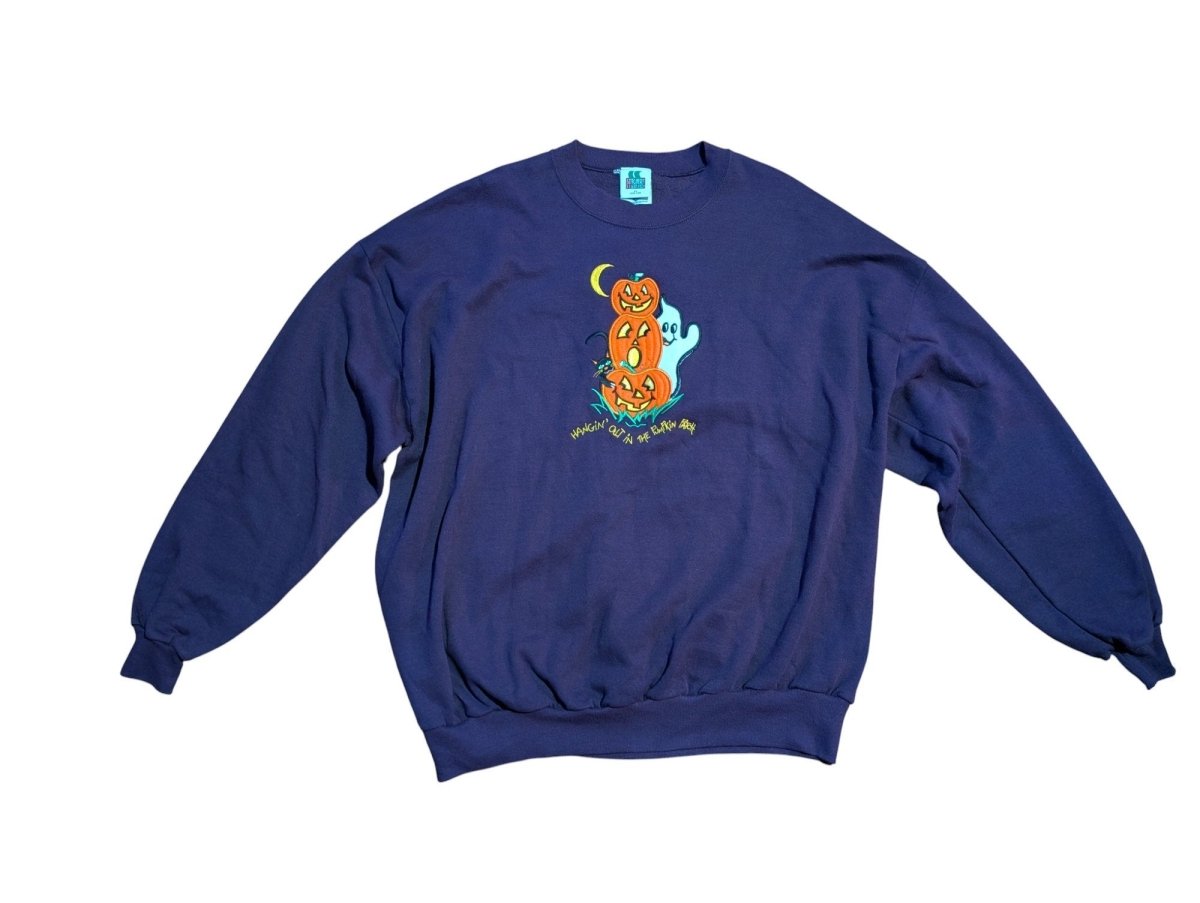 1990s Purple Ghost Pumpkin Patch Sweater - Sweaters - ThrowbackBuys - Shiznit