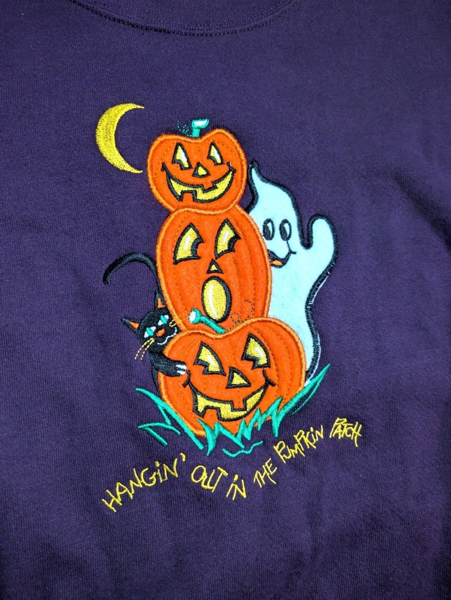 1990s Purple Ghost Pumpkin Patch Sweater - Sweaters - ThrowbackBuys - Shiznit