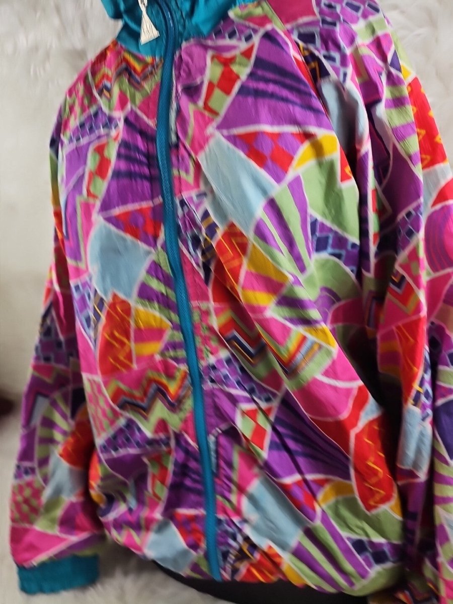 1990s - Reverseable Casual Isle Funky Colorful Windbreaker Jacket, Large - Jackets - ThrowbackBuys - The Thrifty Gypsyy Shop