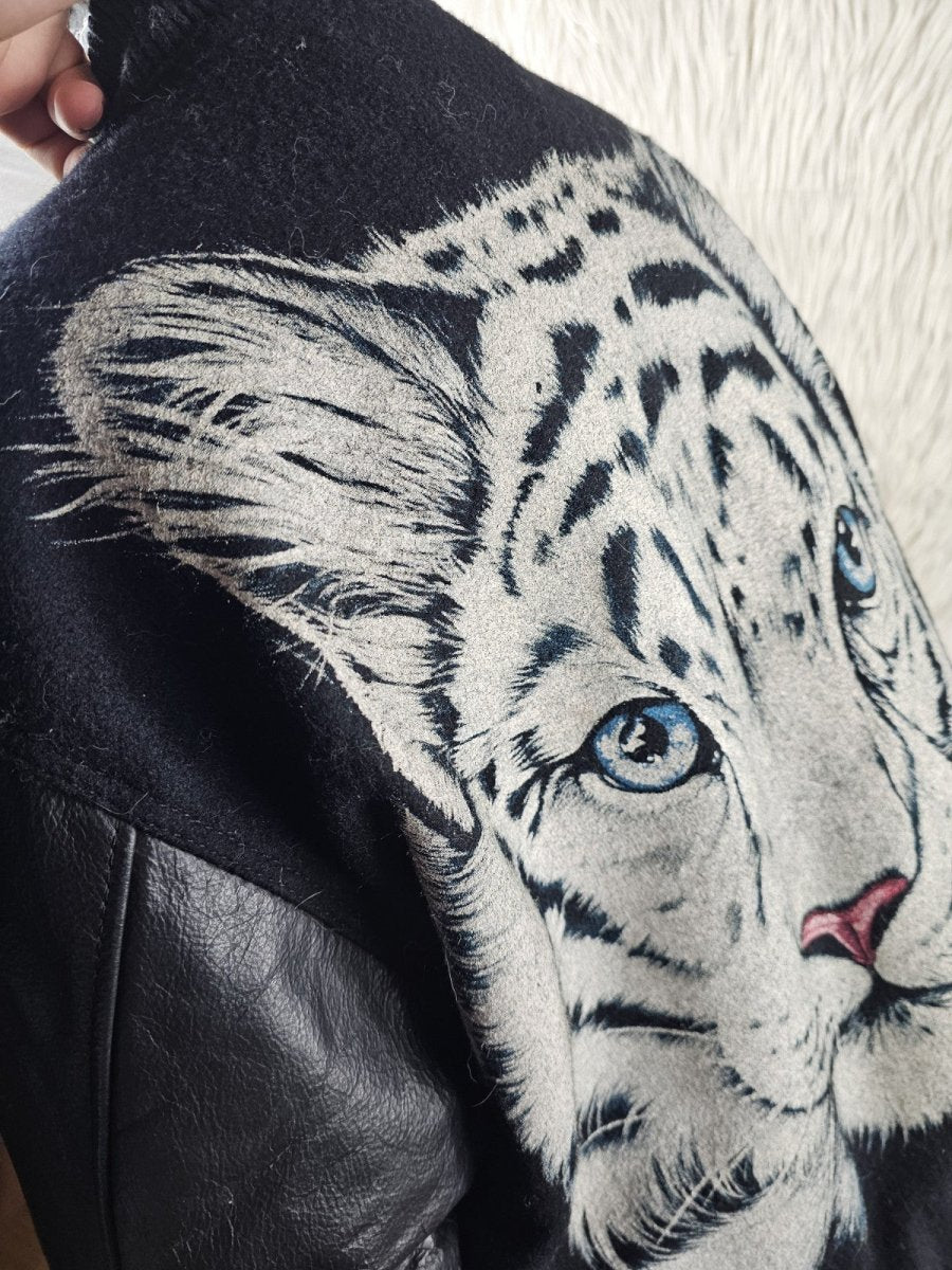 1990s - Steer Brand Tiger Varsity Jacket, Medium Black - Jackets - ThrowbackBuys - The Thrifty Gypsyy Shop