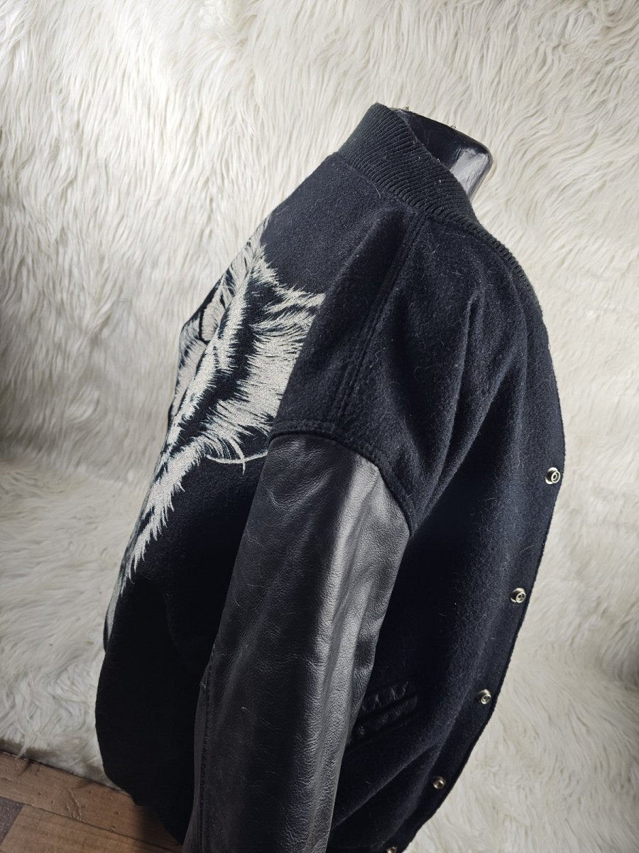 1990s - Steer Brand Tiger Varsity Jacket, Medium Black - Jackets - ThrowbackBuys - The Thrifty Gypsyy Shop