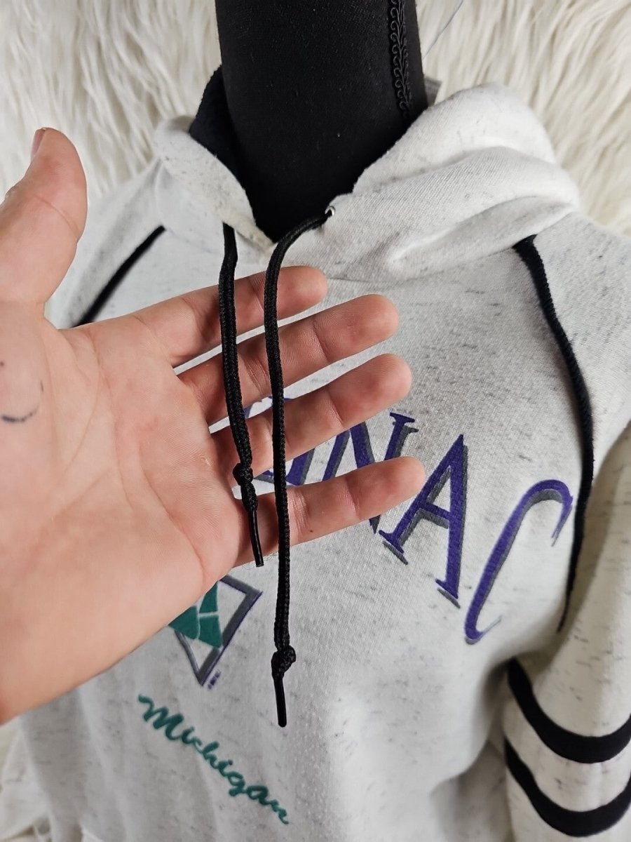1990s - Streetwear Mens XL Distressed Spell Out Mackinac Michigan Hoodie USA - Sweatshirts - ThrowbackBuys - The Thrifty Gypsyy Shop