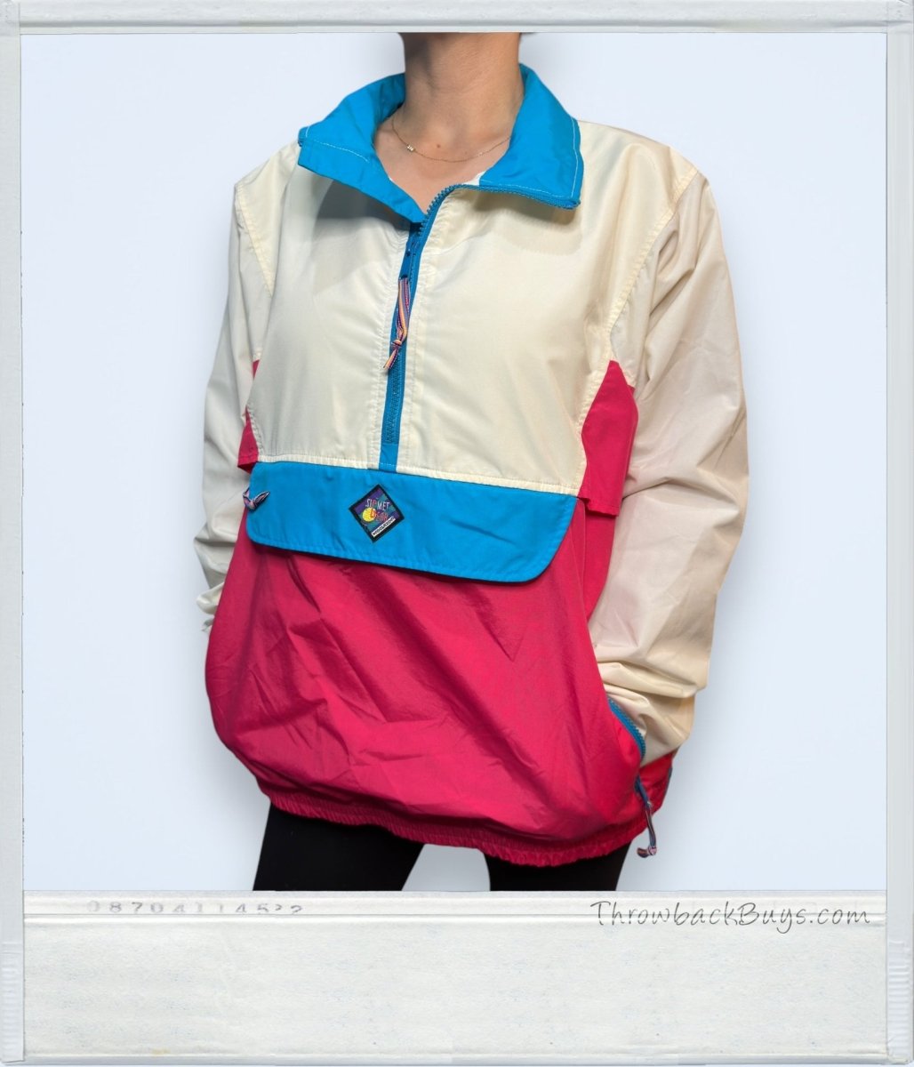 1990s - The Woolrich Pink and Blue Quarter Zip Pullover Jacket Women’s Medium - RARE - Jackets - ThrowbackBuys - ThrowbackBuys
