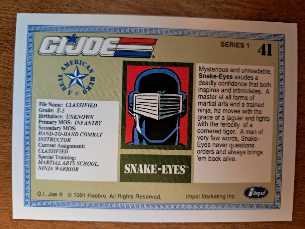 1991 Snake - Eyes G.I. Joe A Real American Hero Trading Card Impel - Trading Cards - ThrowbackBuys - Retrotoyz&gamez87