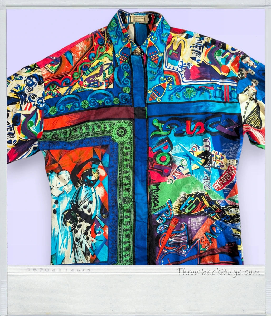 1991 - Vintage Gianni Versace: S/S Mozart Baroque Silk Print Shirt, Pop Art Collection - RARE - Shirts - ThrowbackBuys - Shiznit