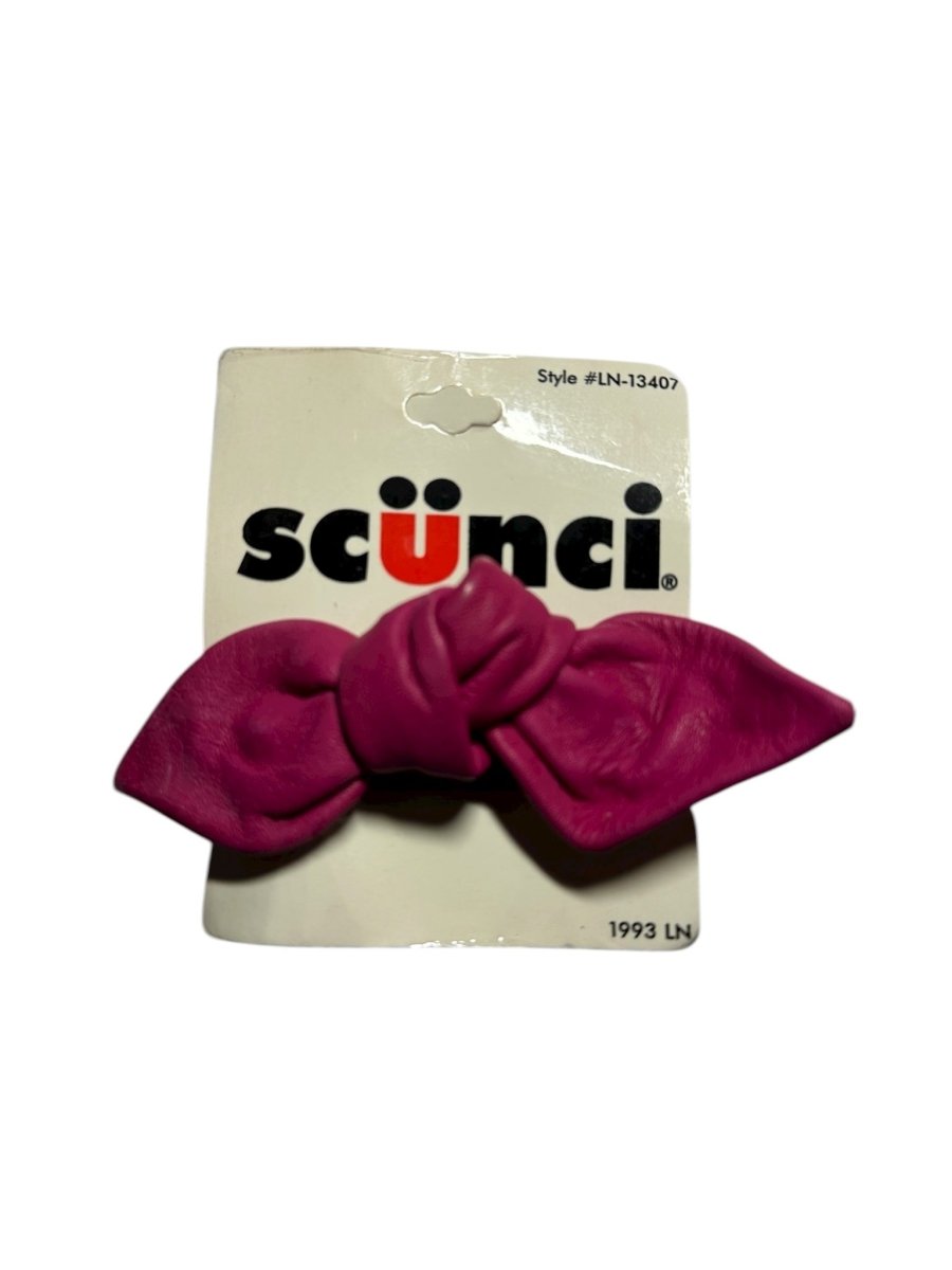 1993 – Scünci: Pink Leather Bow Hair Accessory - Accessories - ThrowbackBuys - Abunnysvintageco