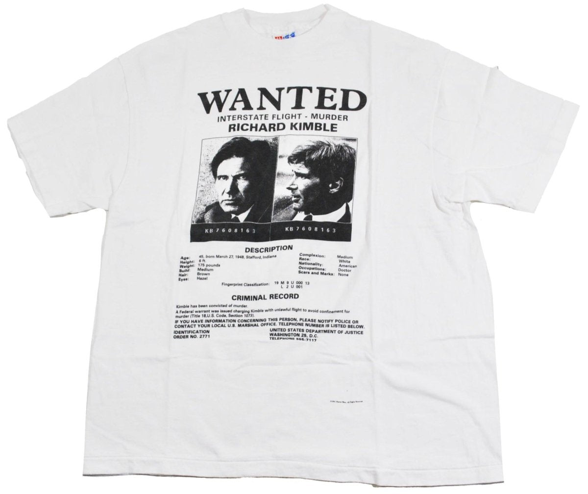 1993 - Warner Bros.: The Fugitive Movie Shirt - Large - T-Shirts - ThrowbackBuys -Yesterday's Attic