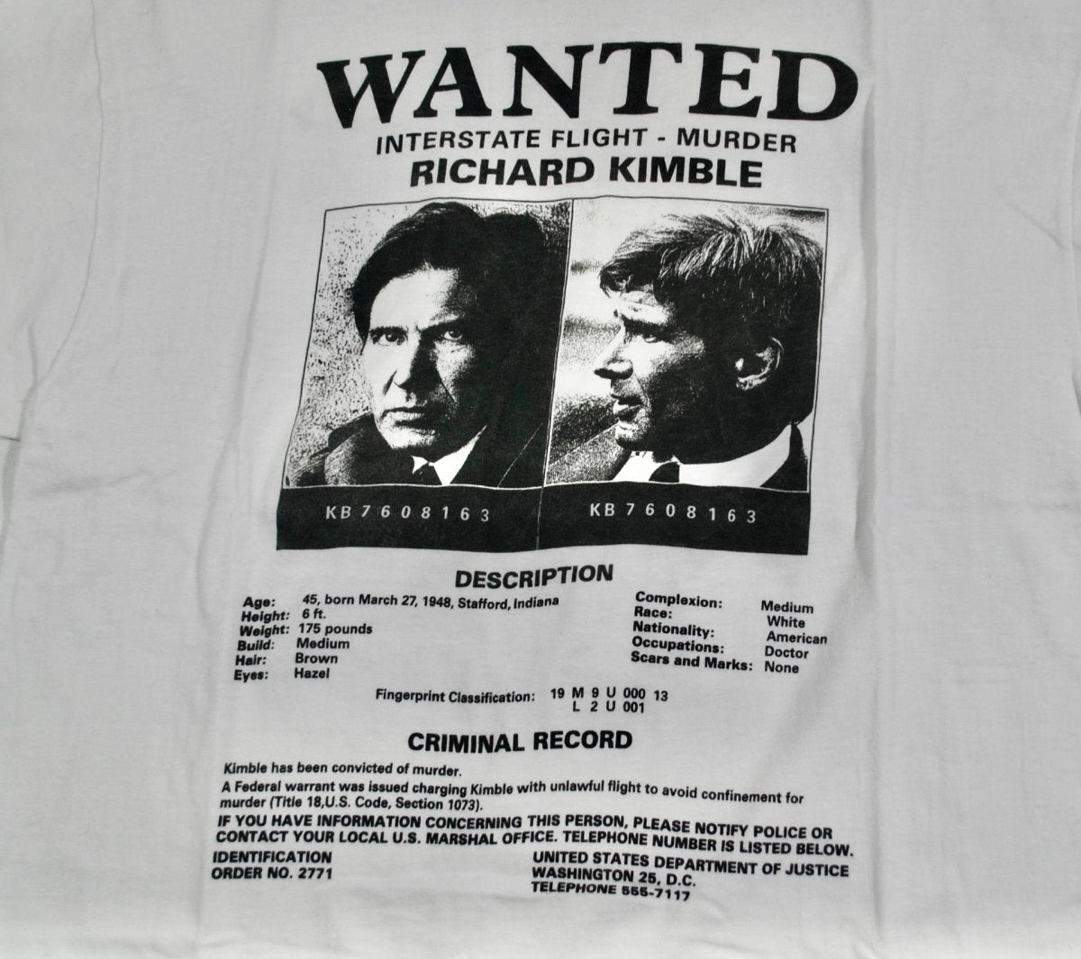 1993 - Warner Bros.: The Fugitive Movie Shirt - Large - T-Shirts - ThrowbackBuys -Yesterday's Attic