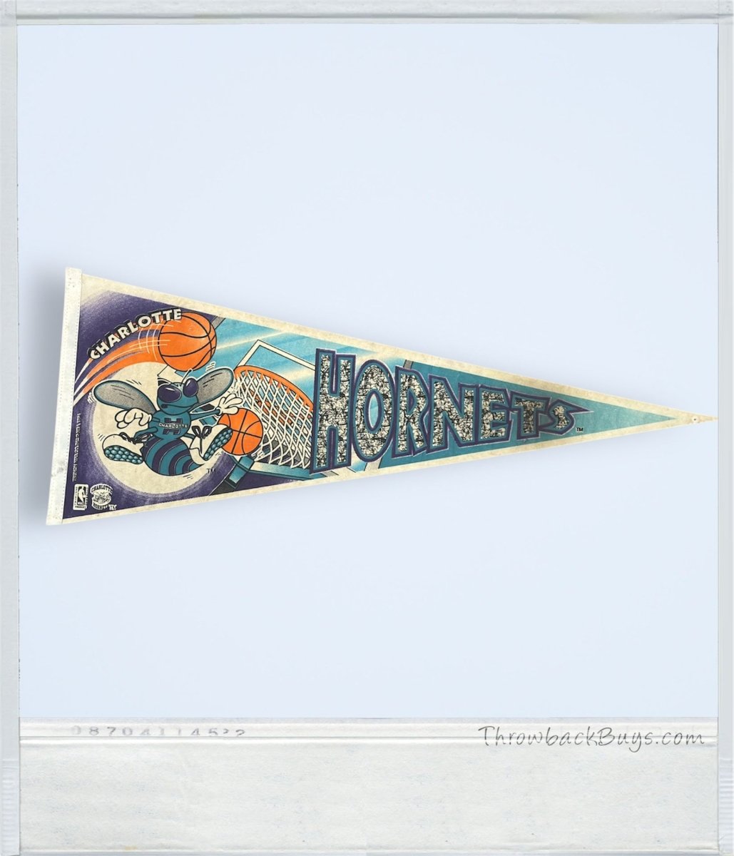 1994 - Vintage NBA Charlotte Hornets Felt Pennant Flag 30" x 12" - Sports Memorabilia - ThrowbackBuys - ThrowbackBuys