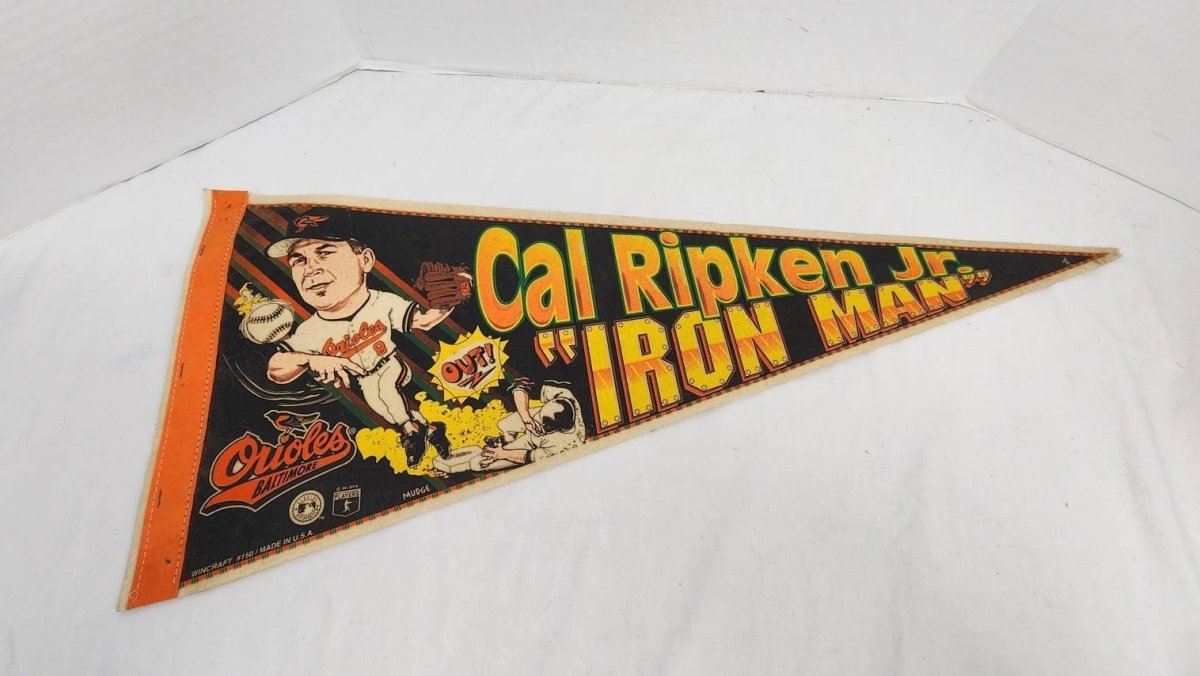 1994 - Wincraft MLB Cal Ripken Jr Iron Man Pennant (150), Orange/Black - Sports Memorabilia - ThrowbackBuys - ResellerDoor