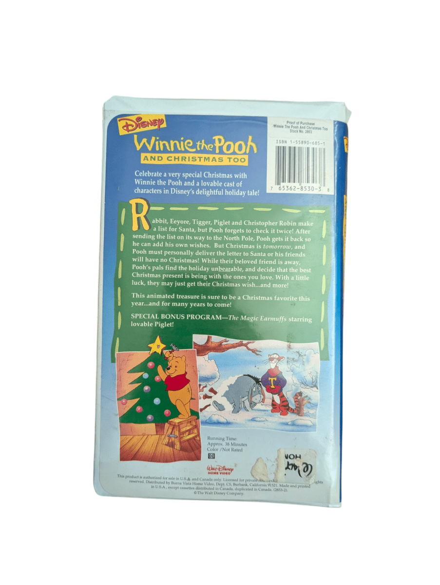 1997 Disney Winnie the Pooh and Christmas Too VHS - VHS - ThrowbackBuys - Shiznit