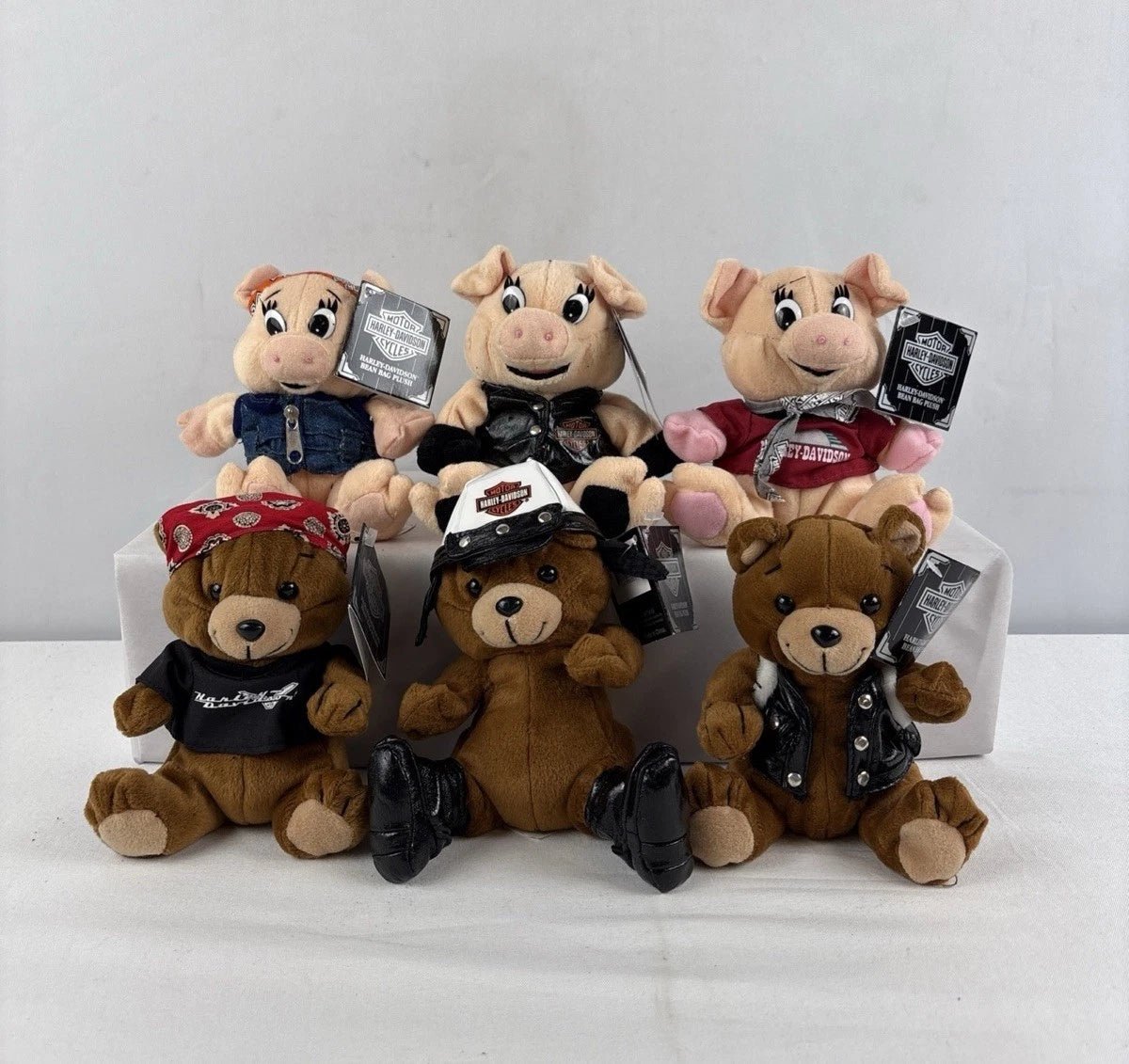 1997 - Harley Davidson: Bean Bag Plush Bears & Pigs Set - Plushies - ThrowbackBuys - ResellerDoor