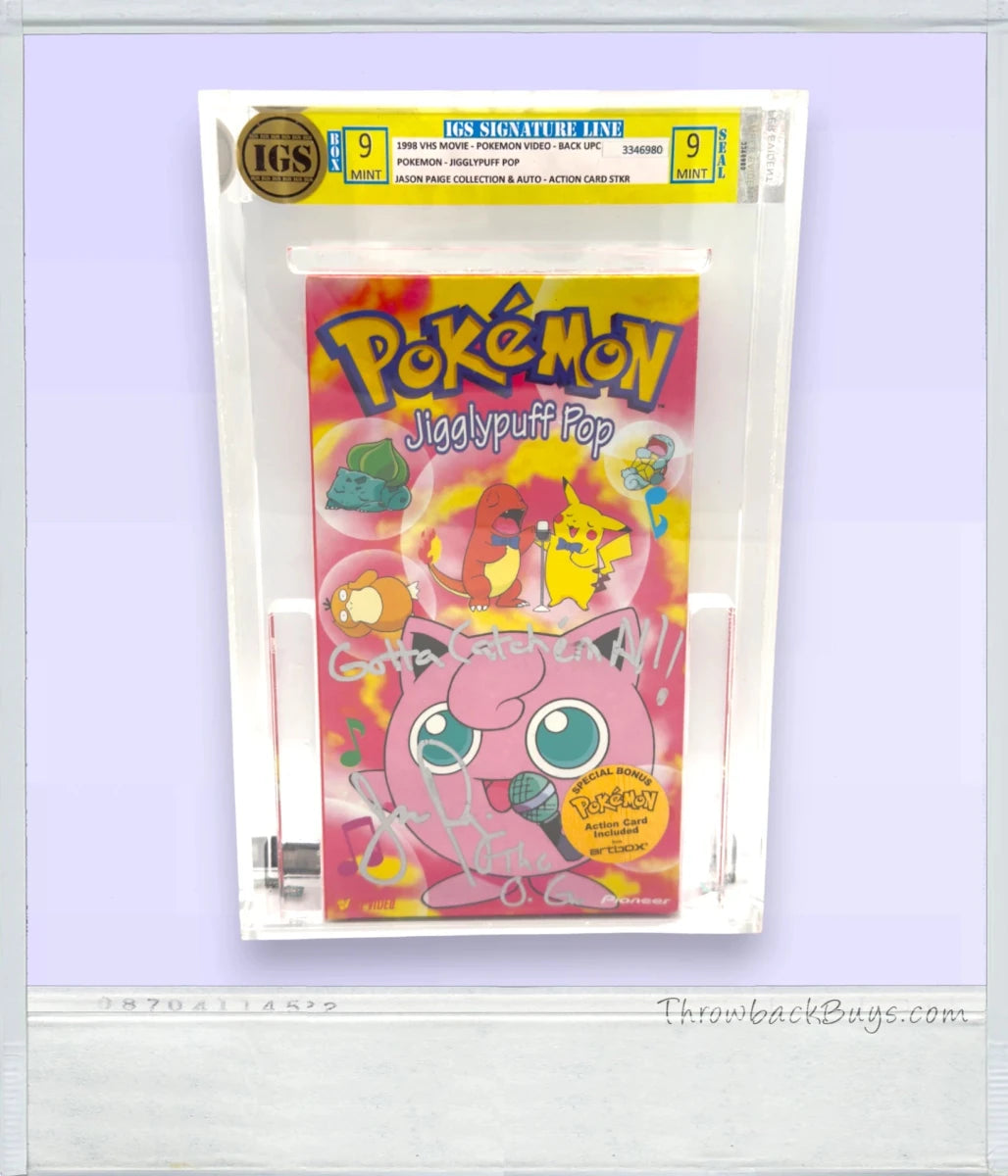 1998 – Pokemon: Jigglypuff Pop VHS, Jason Paige Autographed – IGS 9/9 Graded Sealed – 1 of 7 - RARE - VHS - ThrowbackBuys - ThrowbackBuys