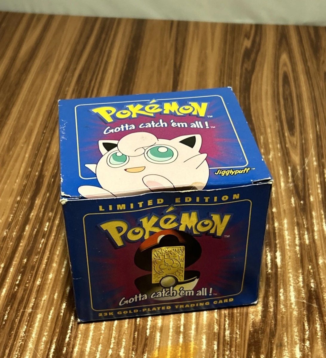 1999 pokemon gold card jigglypuff Vintage 1999 Jigglypuff Gold Card #39 Nintendo Pokemon Character Gamer Trading Card Video Games Moon Stone