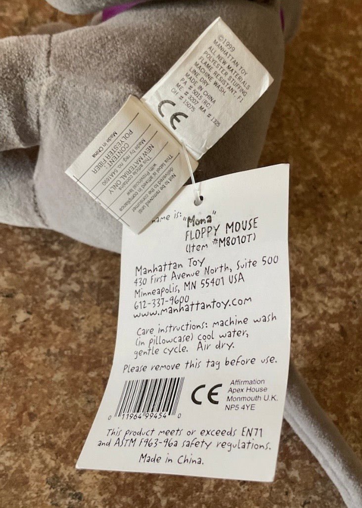 1999 Manhattan Toy Company Gray Mona Mouse Rat Plush With Tags - Plushies - ThrowbackBuys -Just_in_collections