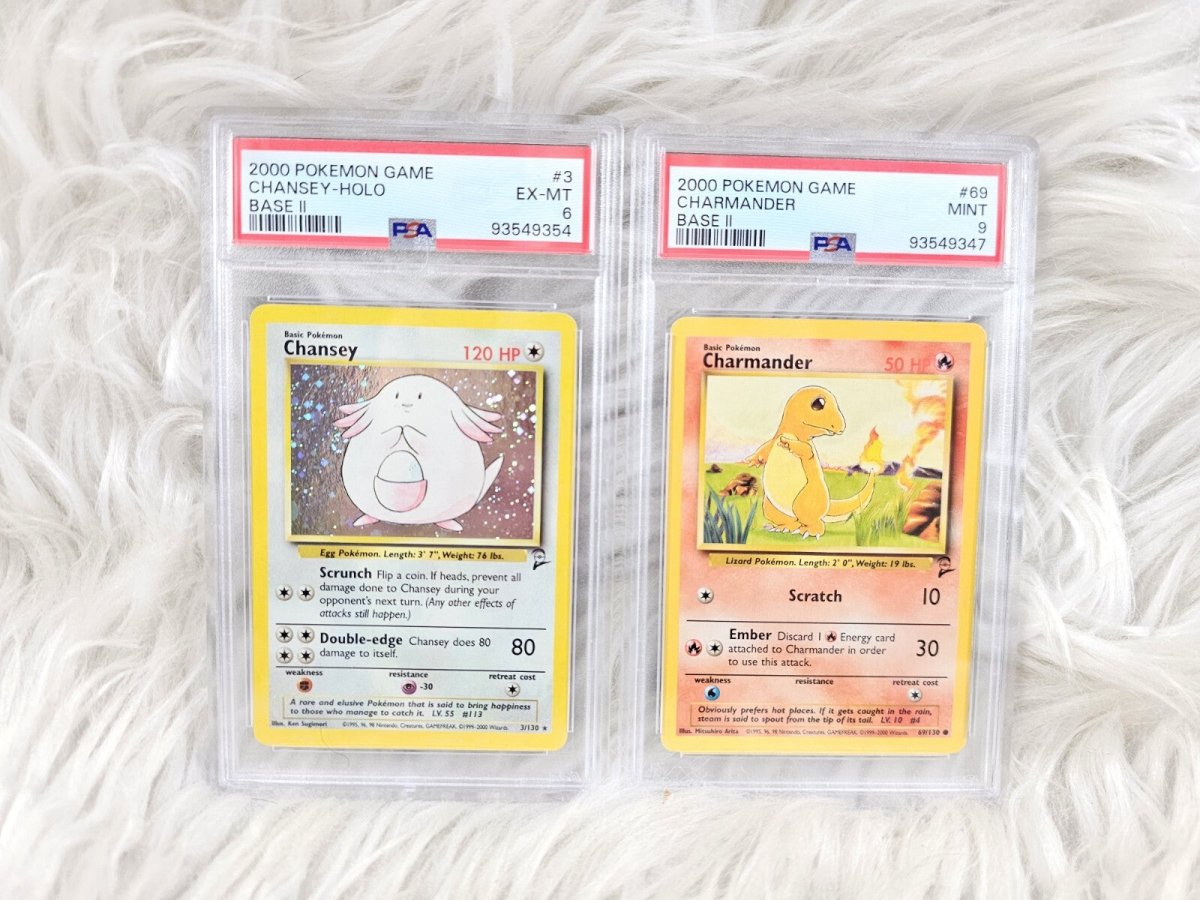 2000 - 2 Pokemon Trading Cards Base Set 2 - Chansey Holo Psa 6 - Charmander Psa 9 - Trading Cards - ThrowbackBuys - The Thrifty Gypsyy Shop
