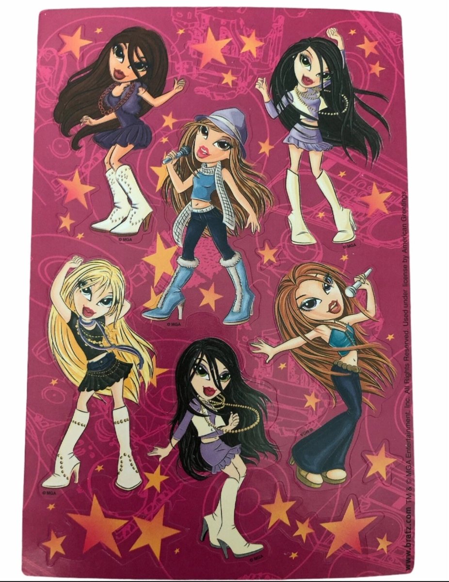 2000's: Rare Bratz Fashion Huge Stickers with Chloe, Jade, Shasha, Yasmin, Leah Full Sheet - Paper Goods - ThrowbackBuys - Abunnysvintageco