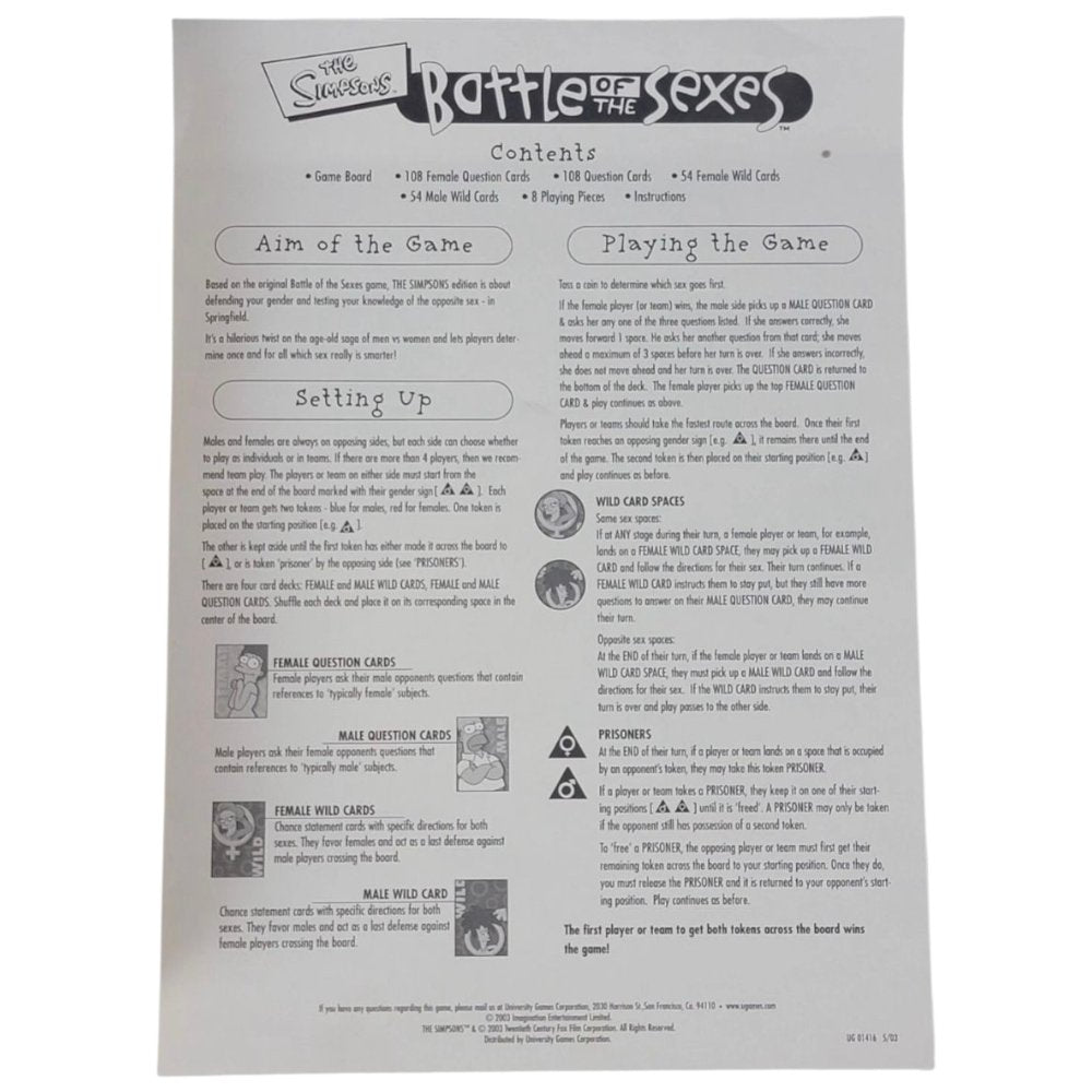 2003 - The Simpsons Battle of the Sexes Board Game Complete Homer Marge Trivia - Board Games - ThrowbackBuys - A N E 1 Stop Shop