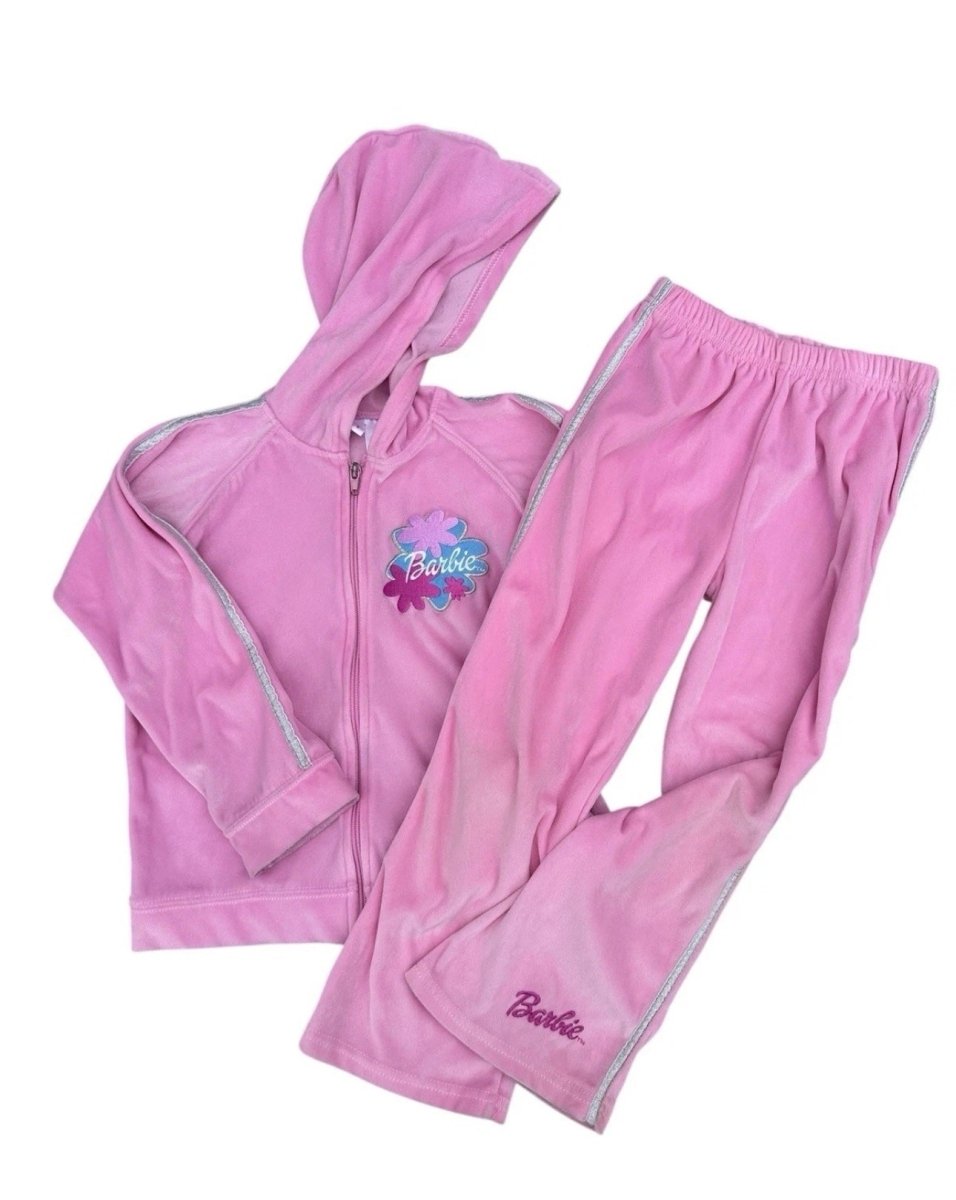 2003 - Y2K Barbie Avenue Girls 6x Tracksuit Pink Velour - Outfit Sets - ThrowbackBuys - Abunnysvintageco