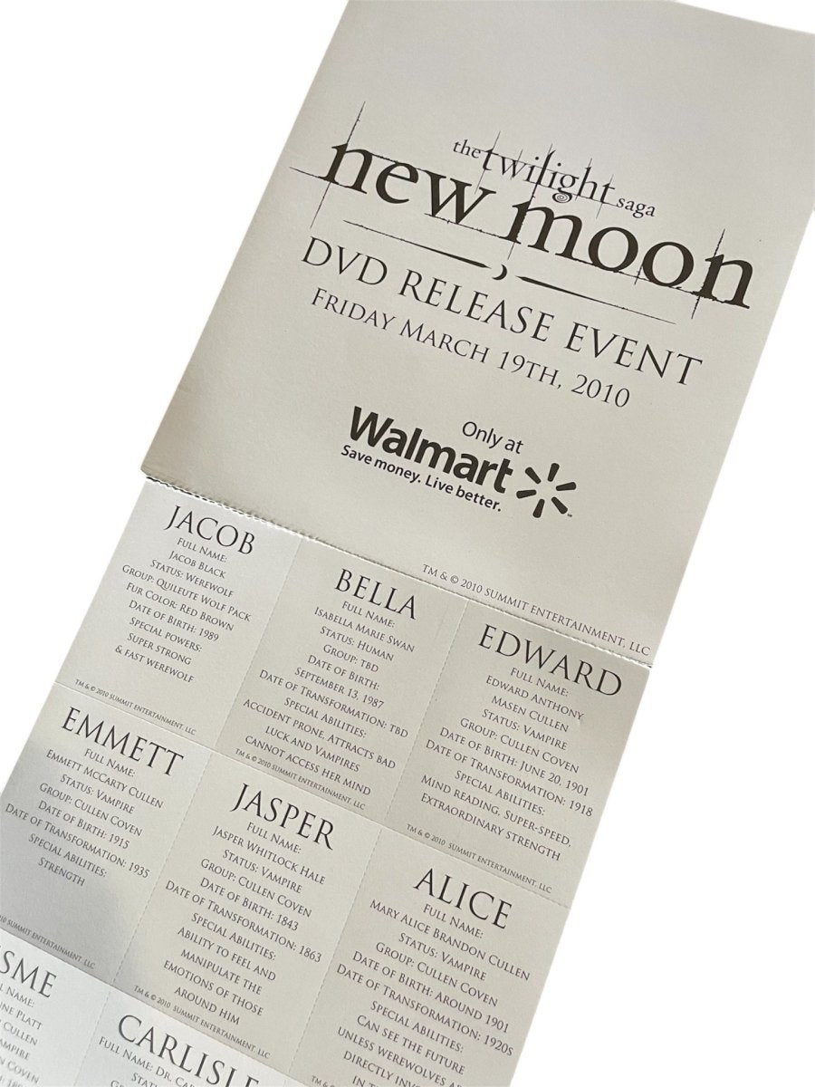 2010 Walmart New Moon DVD Release Character Sheet - Paper Goods - ThrowbackBuys - Shiznit