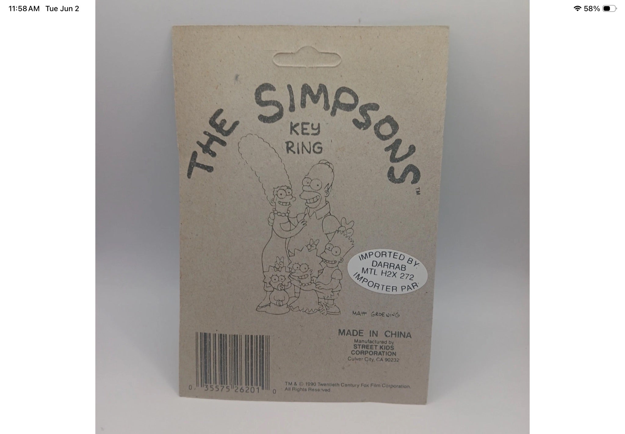 Vintage 1990 The Simpsons Family Key Ring Key Chain - New - Unpunched Hole