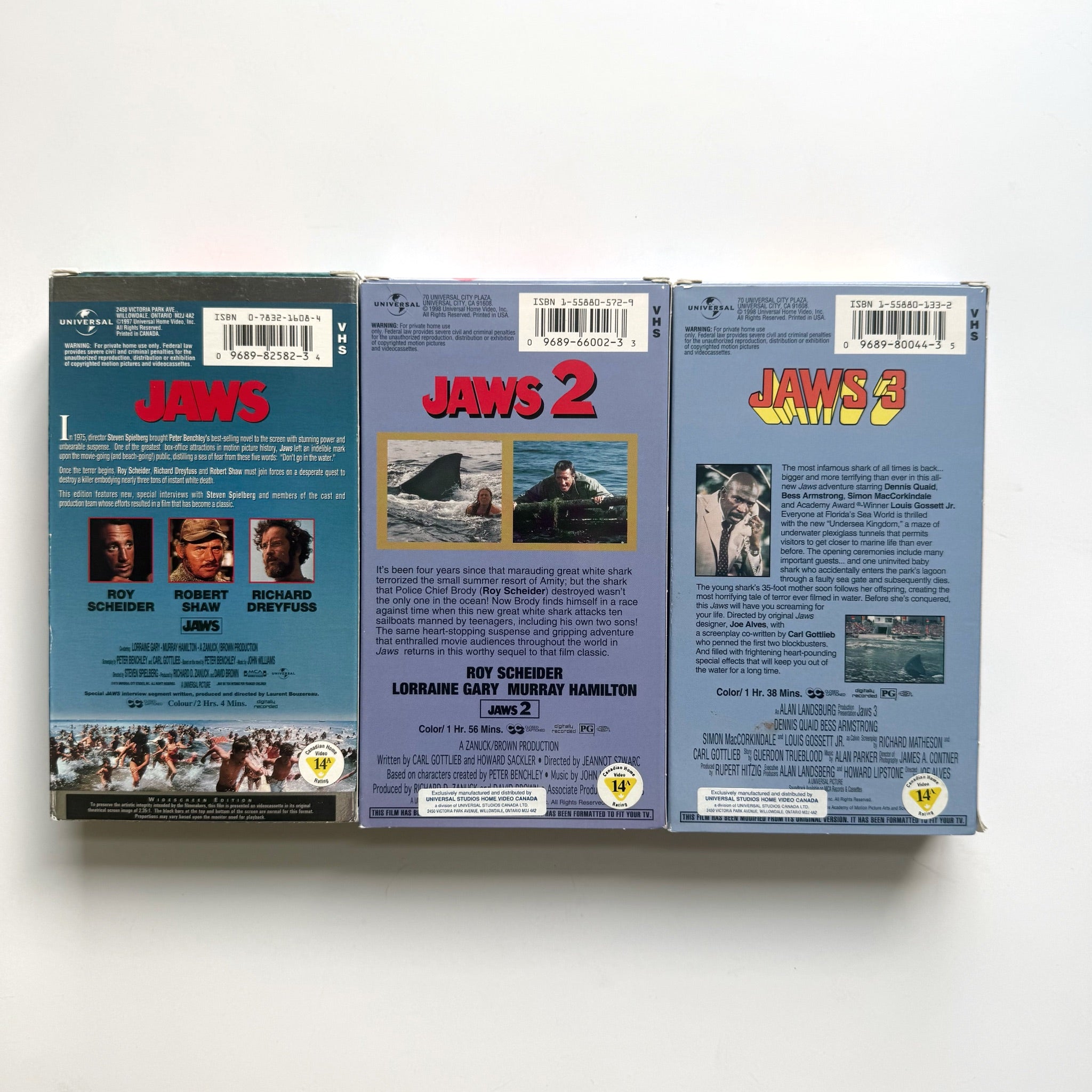 Jaws 1 2 and 3 VHS Tapes Movies